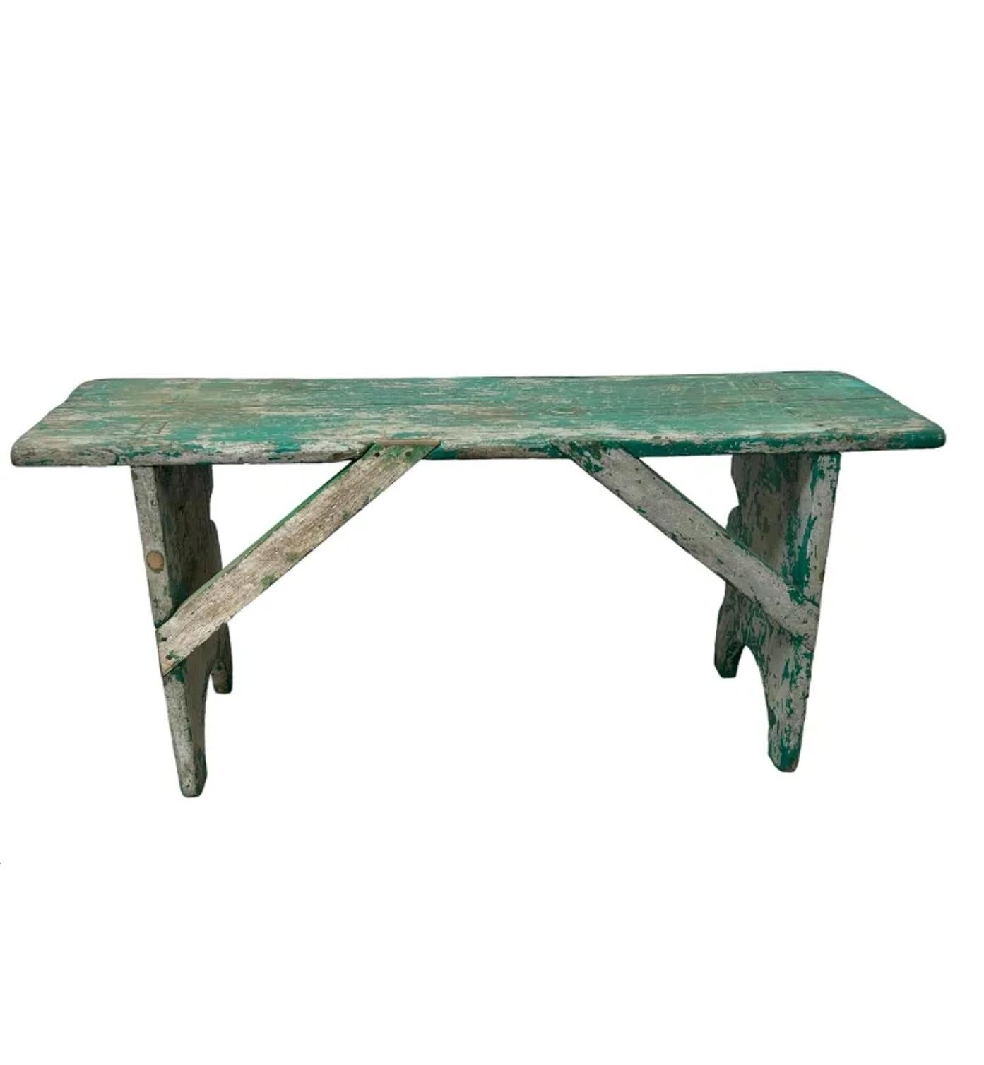 19th Century American Country Pennsylvania Painted Mortised Bench For Sale 5