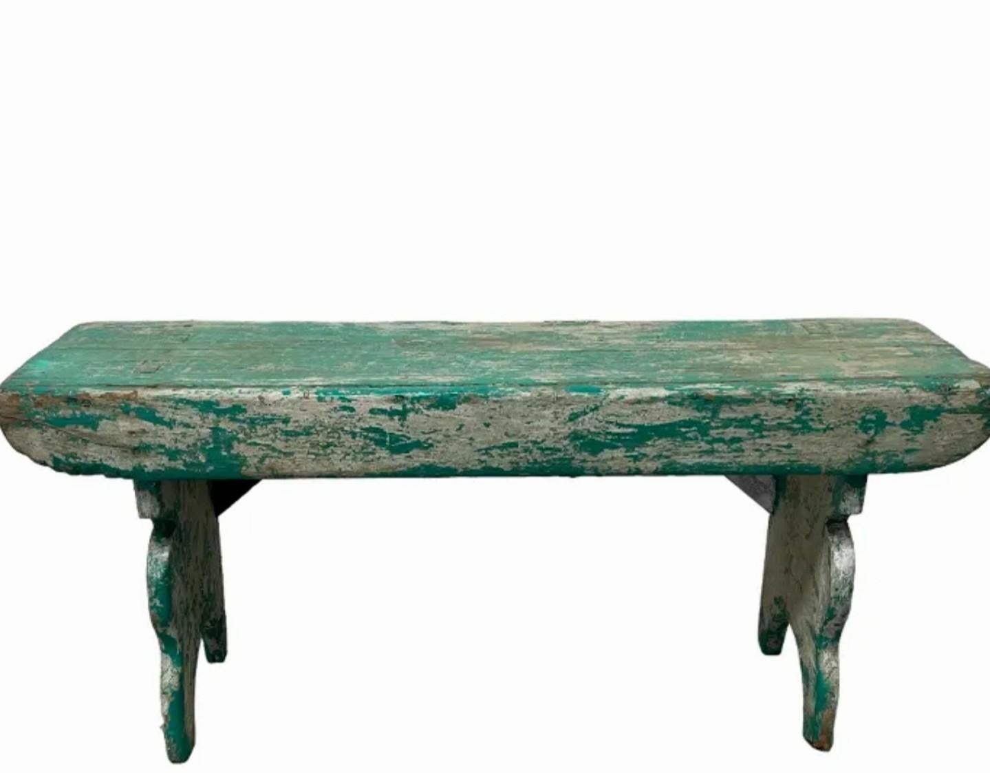 19th Century American Country Pennsylvania Painted Mortised Bench For Sale 7