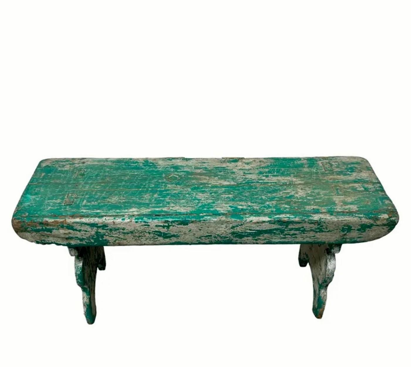 19th Century American Country Pennsylvania Painted Mortised Bench For Sale 4