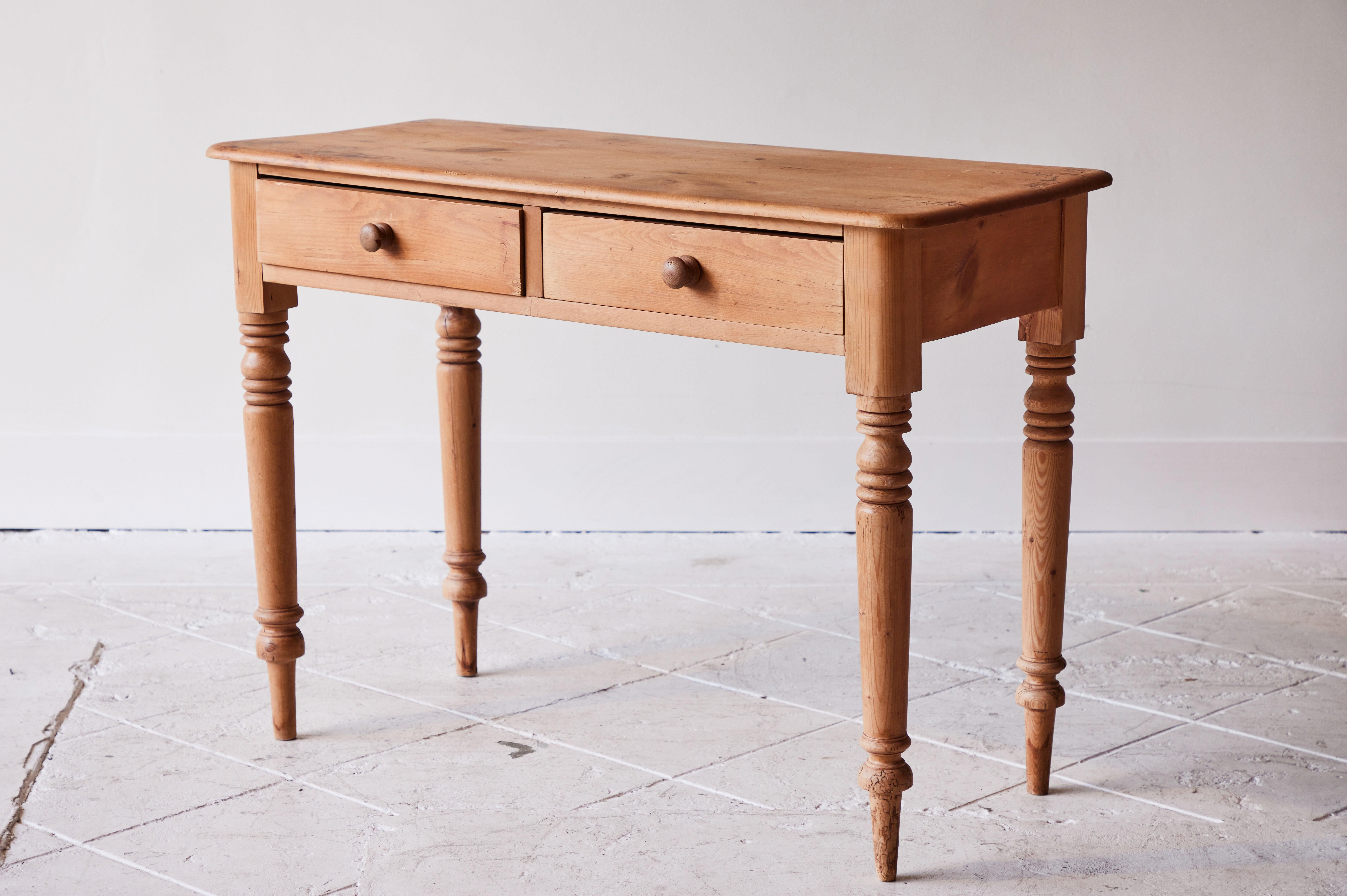 19th Century American Country Pine Two-Drawer Table 1