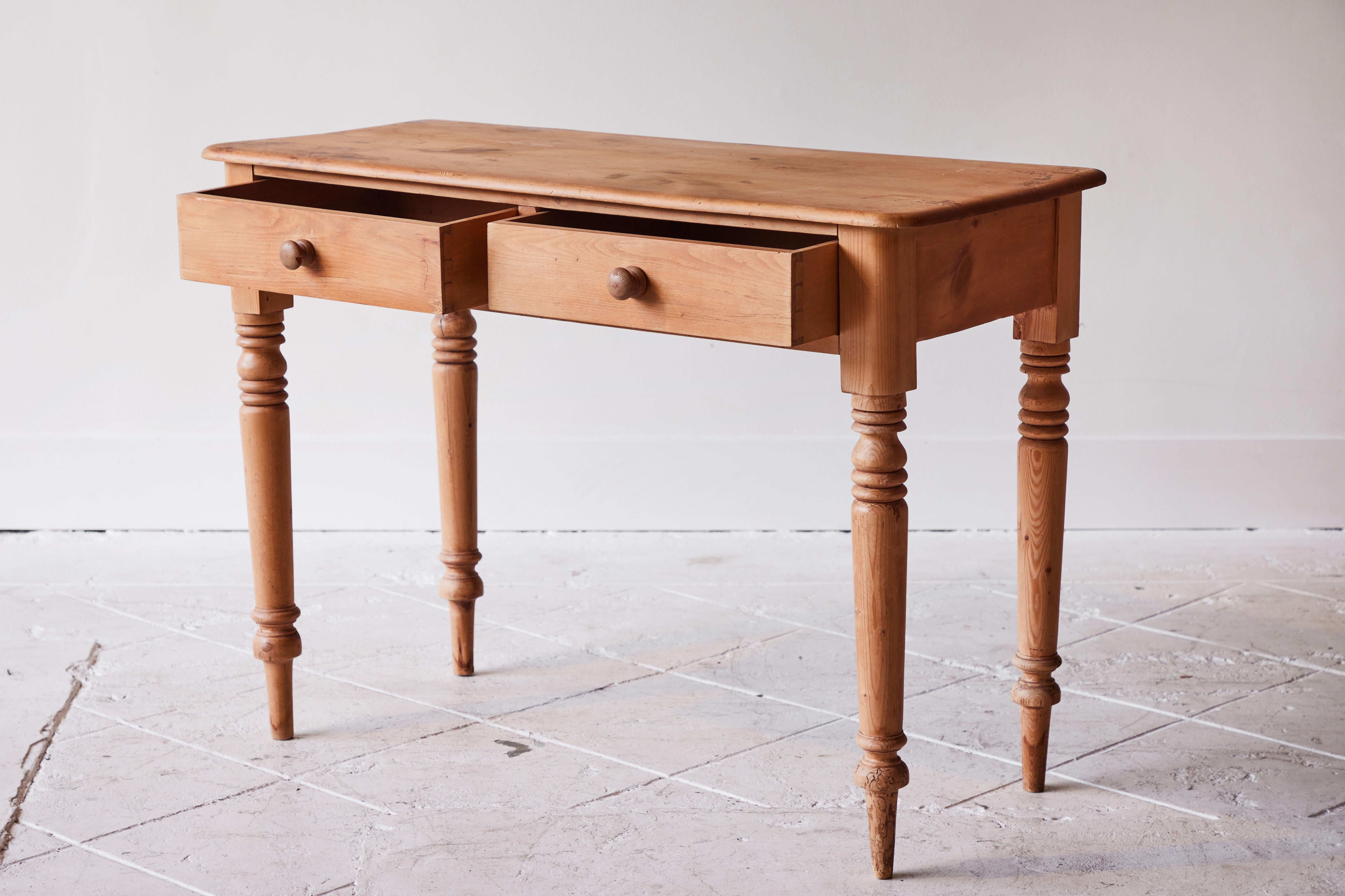 19th Century American Country Pine Two-Drawer Table 2