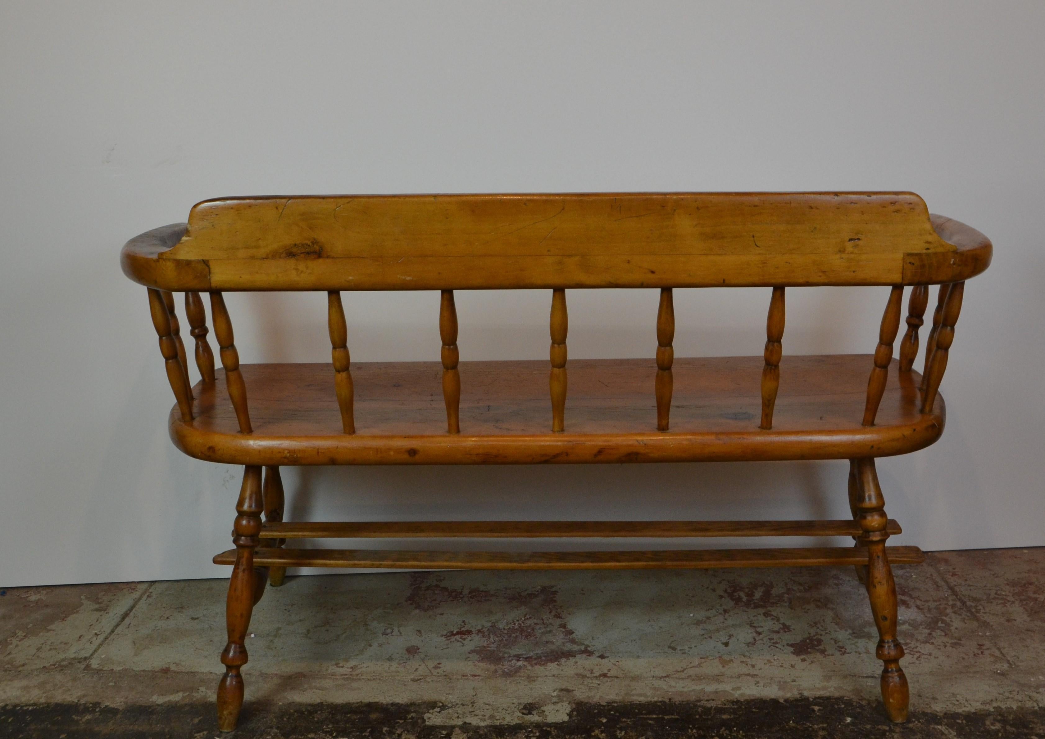 Cherry 19th Century American Country Spindle Back Bench