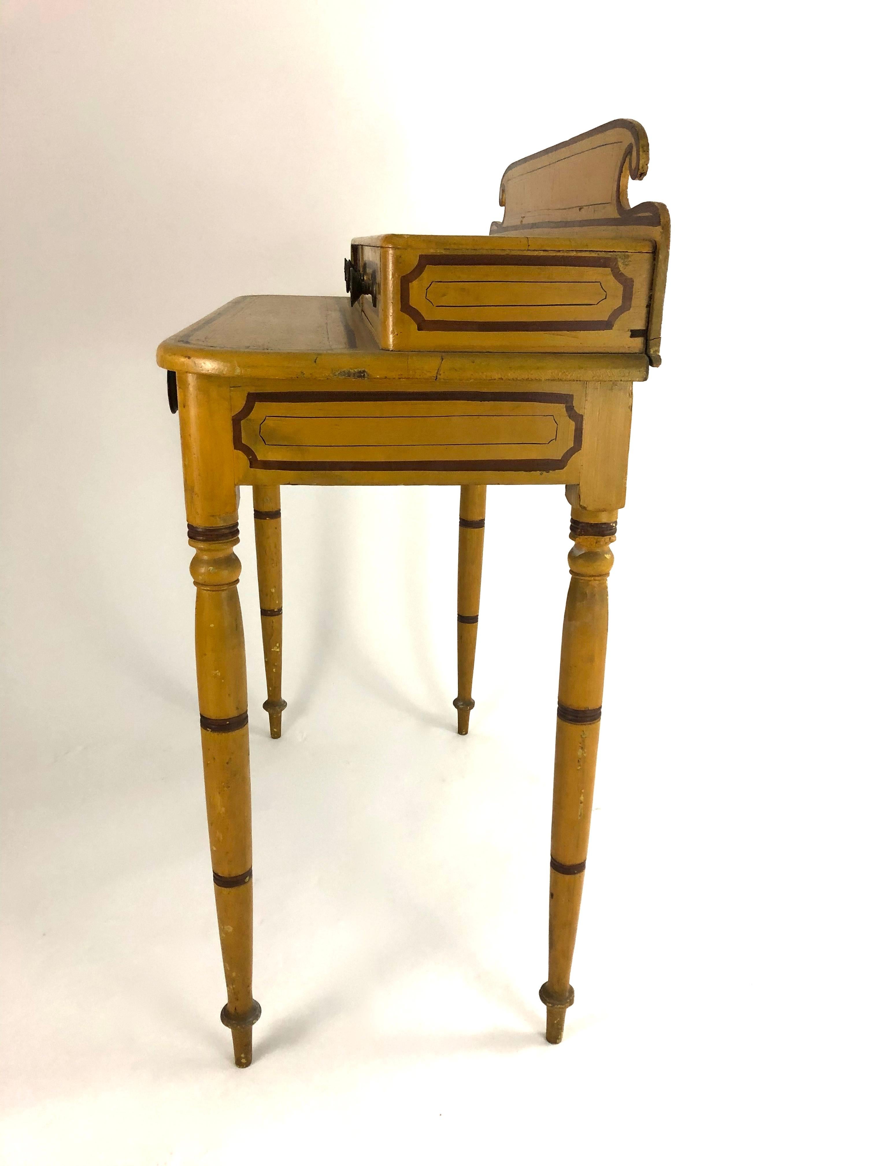 Carved 19th Century American Country Yellow Painted Pine Dressing Table