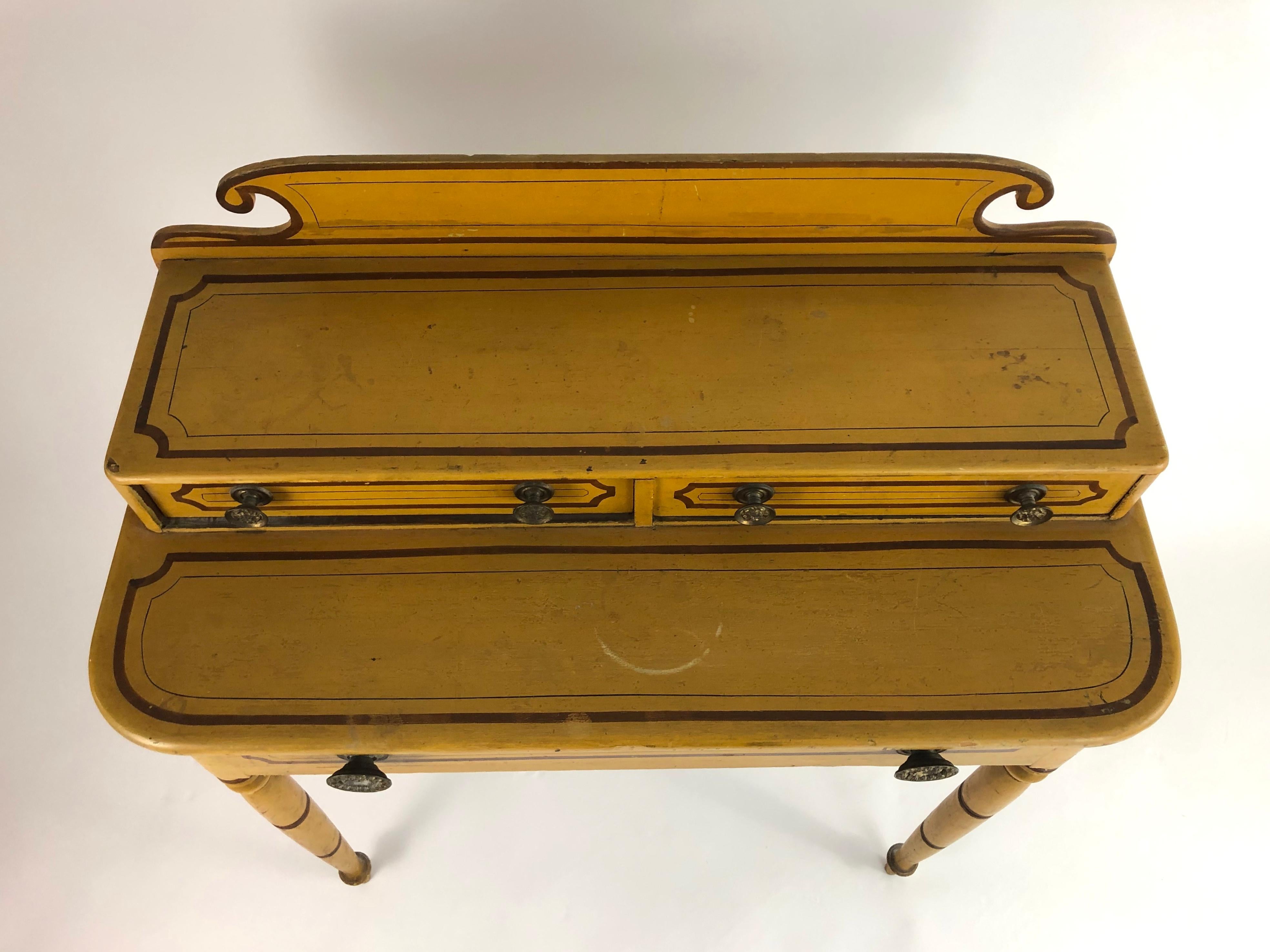 19th Century American Country Yellow Painted Pine Dressing Table 1