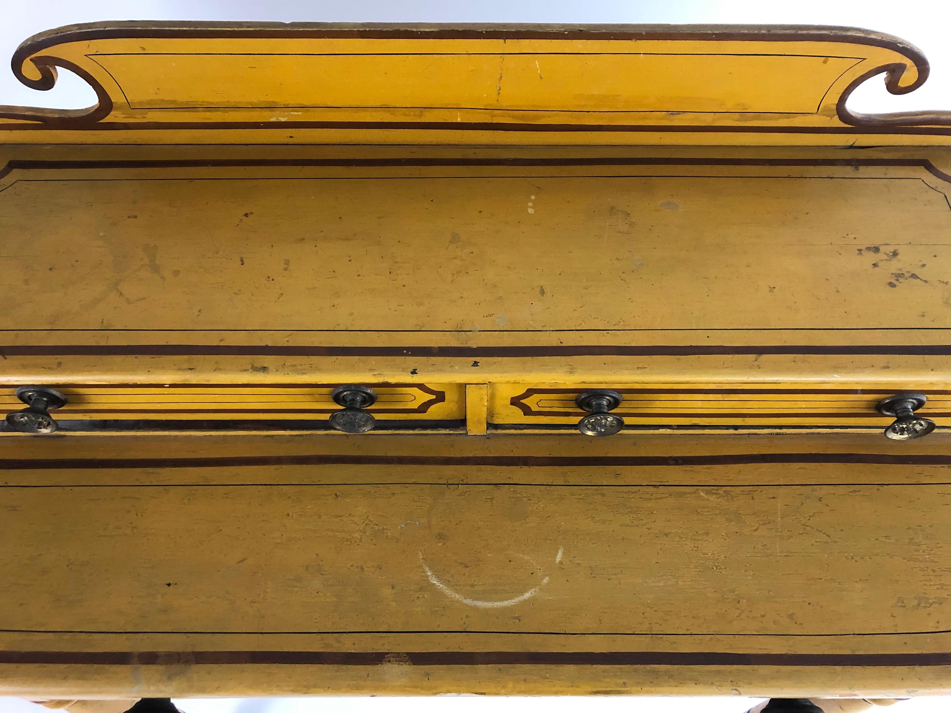 19th Century American Country Yellow Painted Pine Dressing Table 2