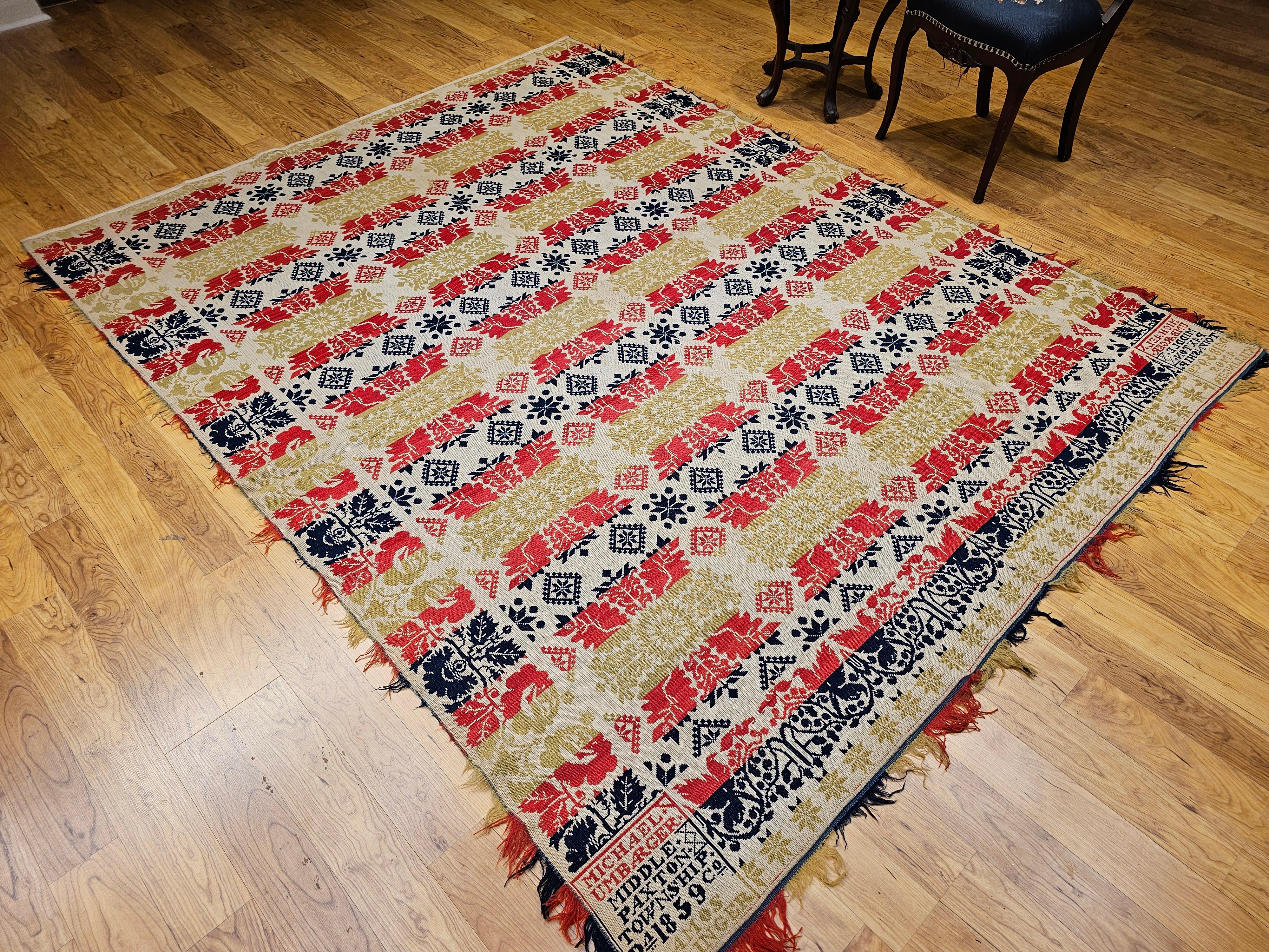 Vierfarbiges amerikanisches Jacquard-Deckel aus der Mitte des 19. Jahrhunderts im Angebot 5