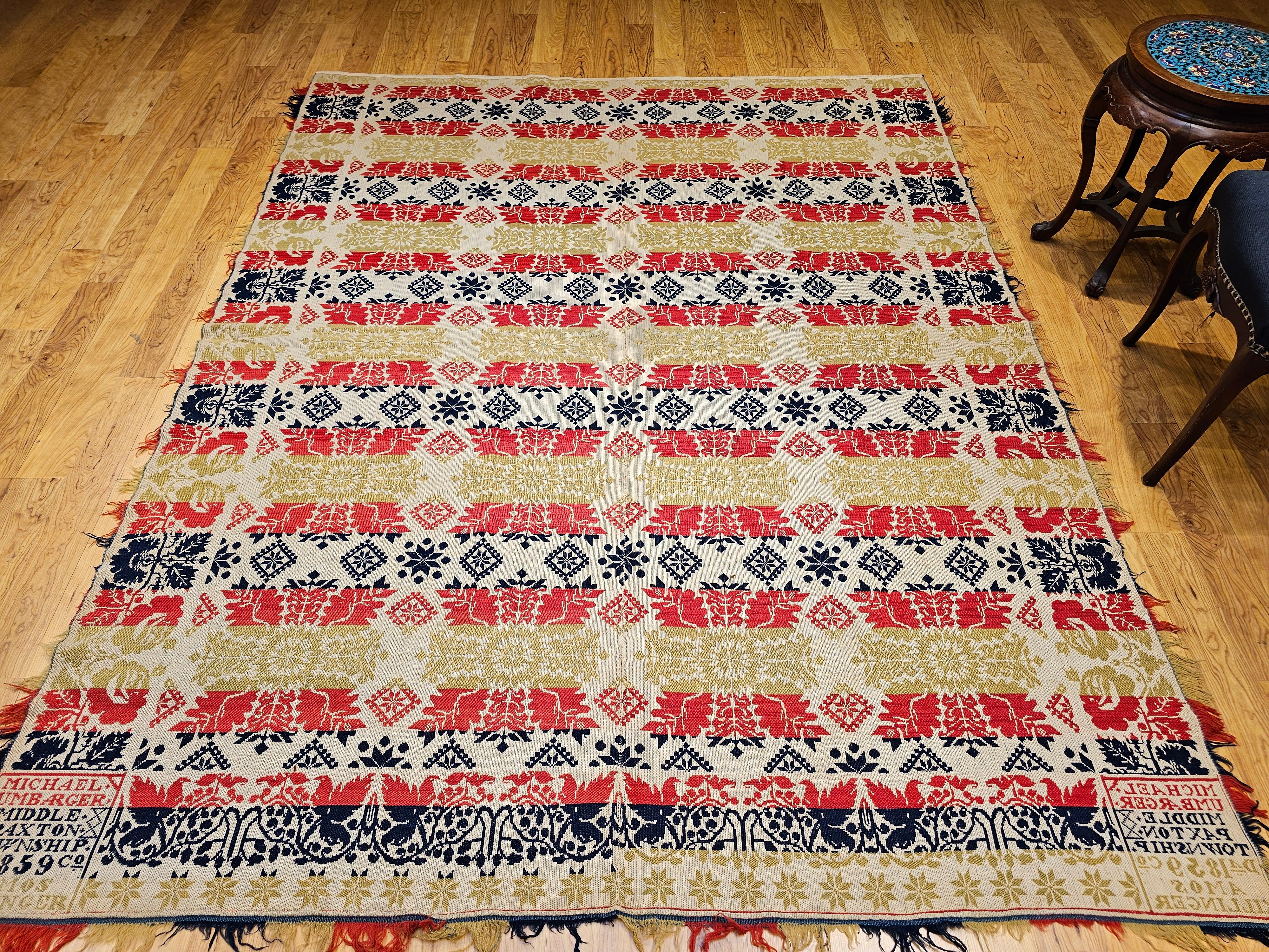 Vierfarbiges amerikanisches Jacquard-Deckel aus der Mitte des 19. Jahrhunderts im Angebot 6