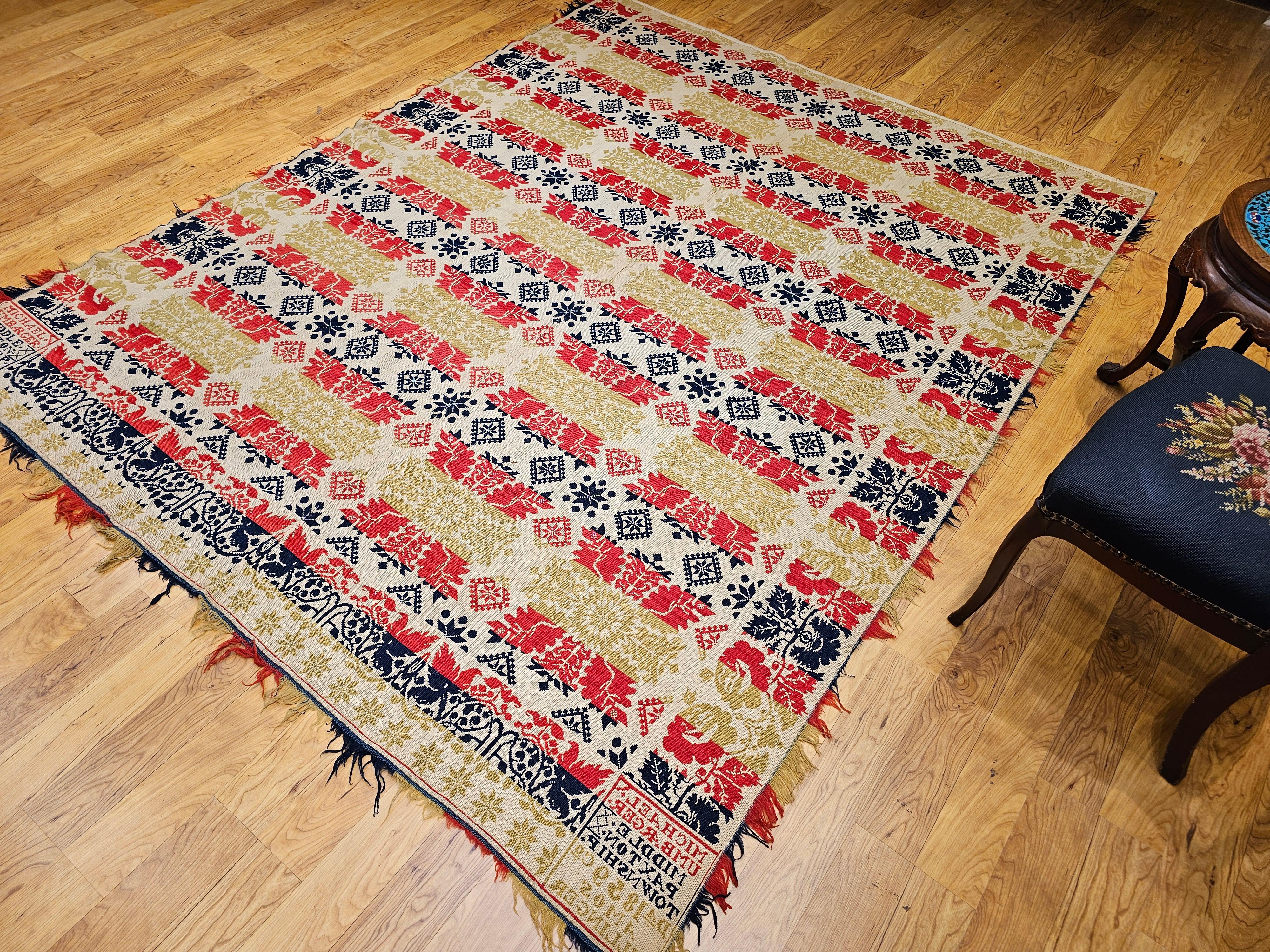 Vierfarbiges amerikanisches Jacquard-Deckel aus der Mitte des 19. Jahrhunderts im Angebot 7