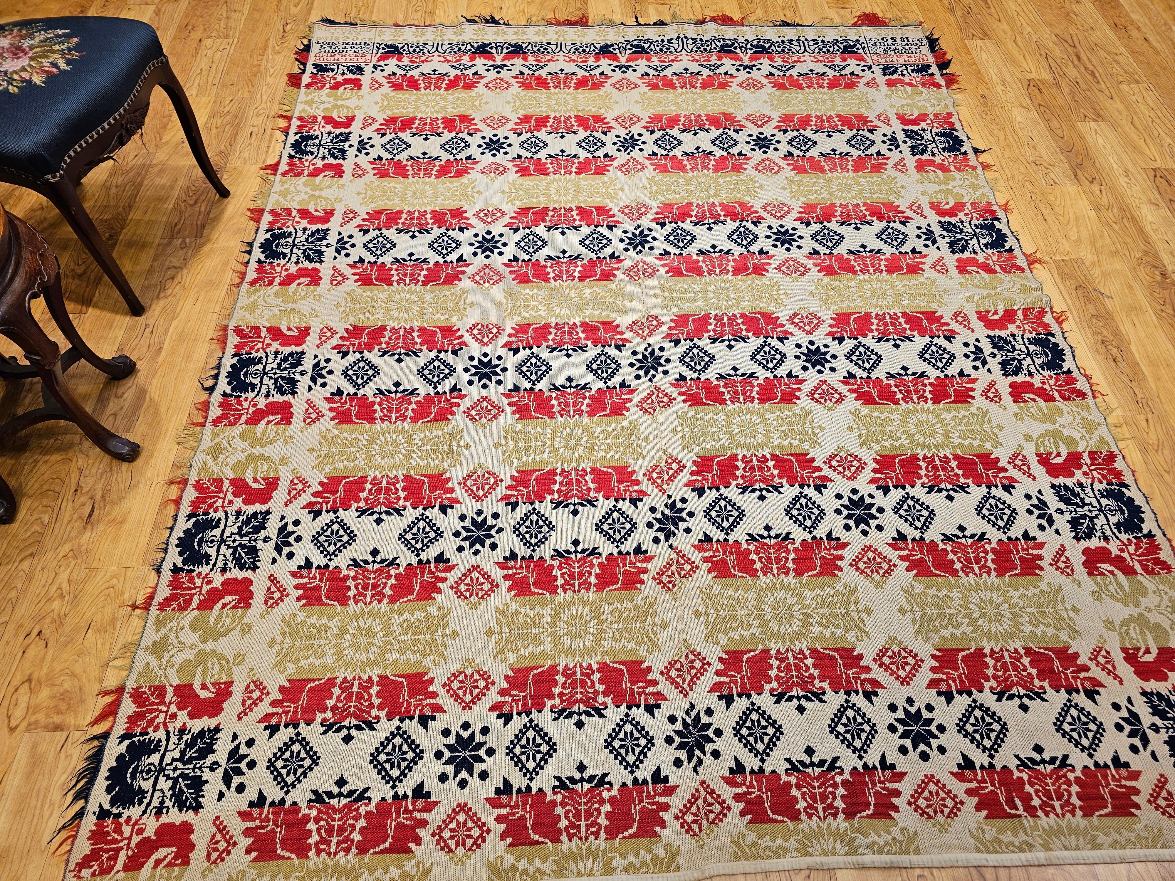 Vierfarbiges amerikanisches Jacquard-Deckel aus der Mitte des 19. Jahrhunderts im Angebot 10