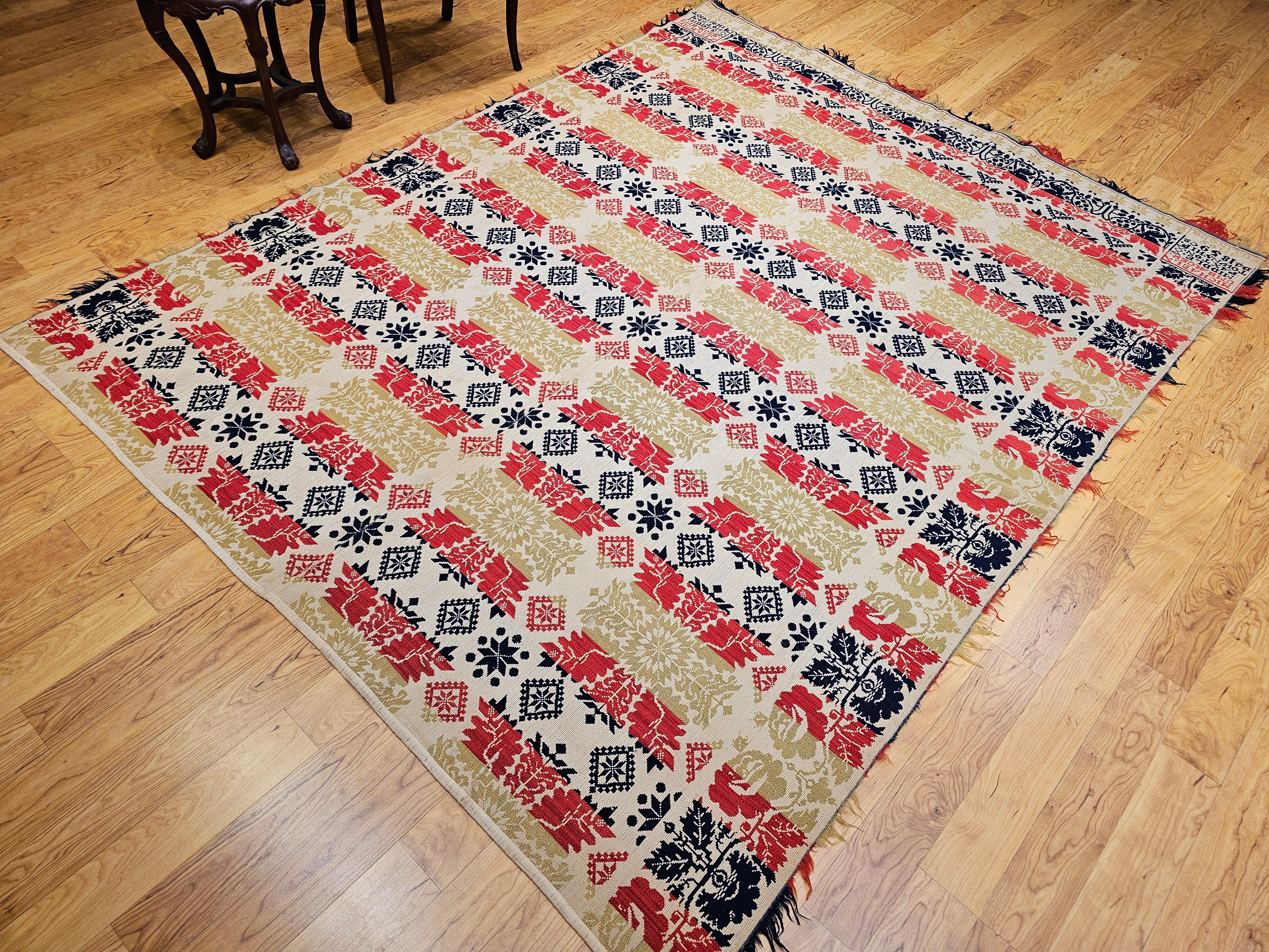 Vierfarbiges amerikanisches Jacquard-Deckel aus der Mitte des 19. Jahrhunderts im Angebot 11