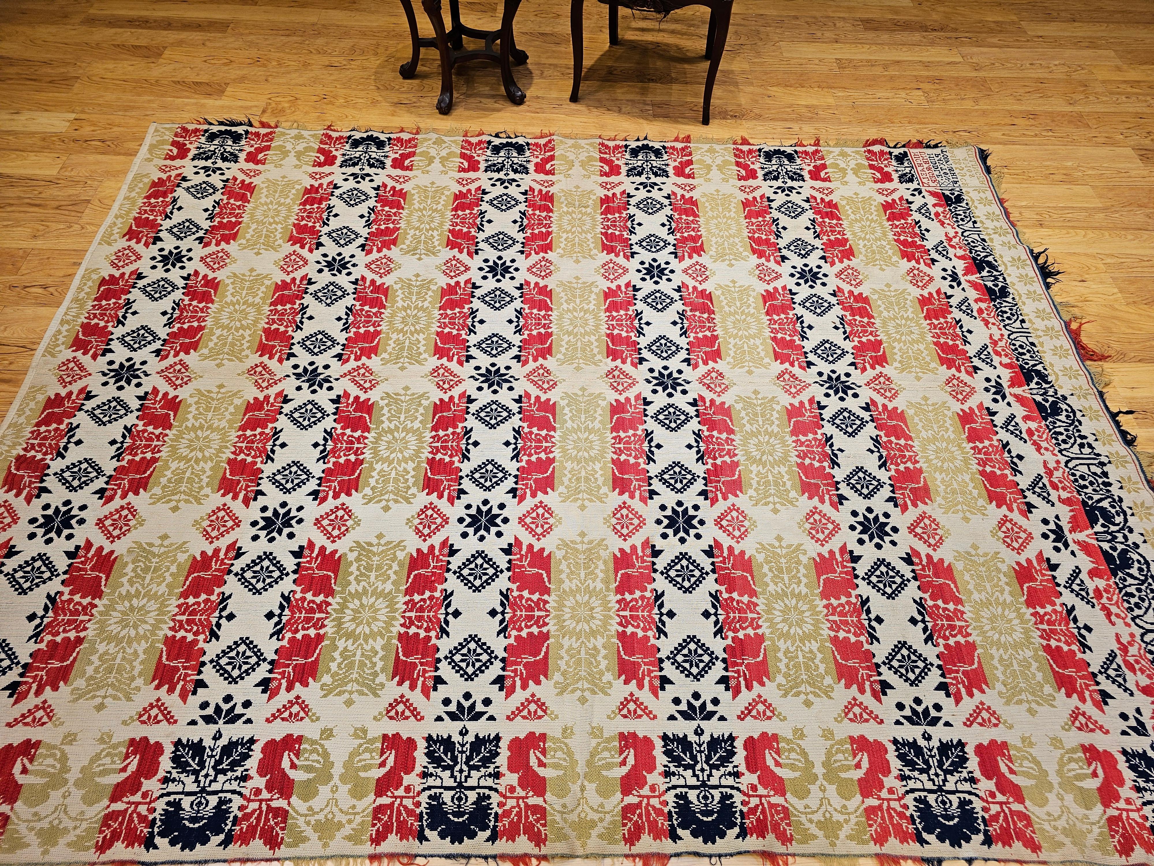 Vierfarbiges amerikanisches Jacquard-Deckel aus der Mitte des 19. Jahrhunderts im Angebot 8