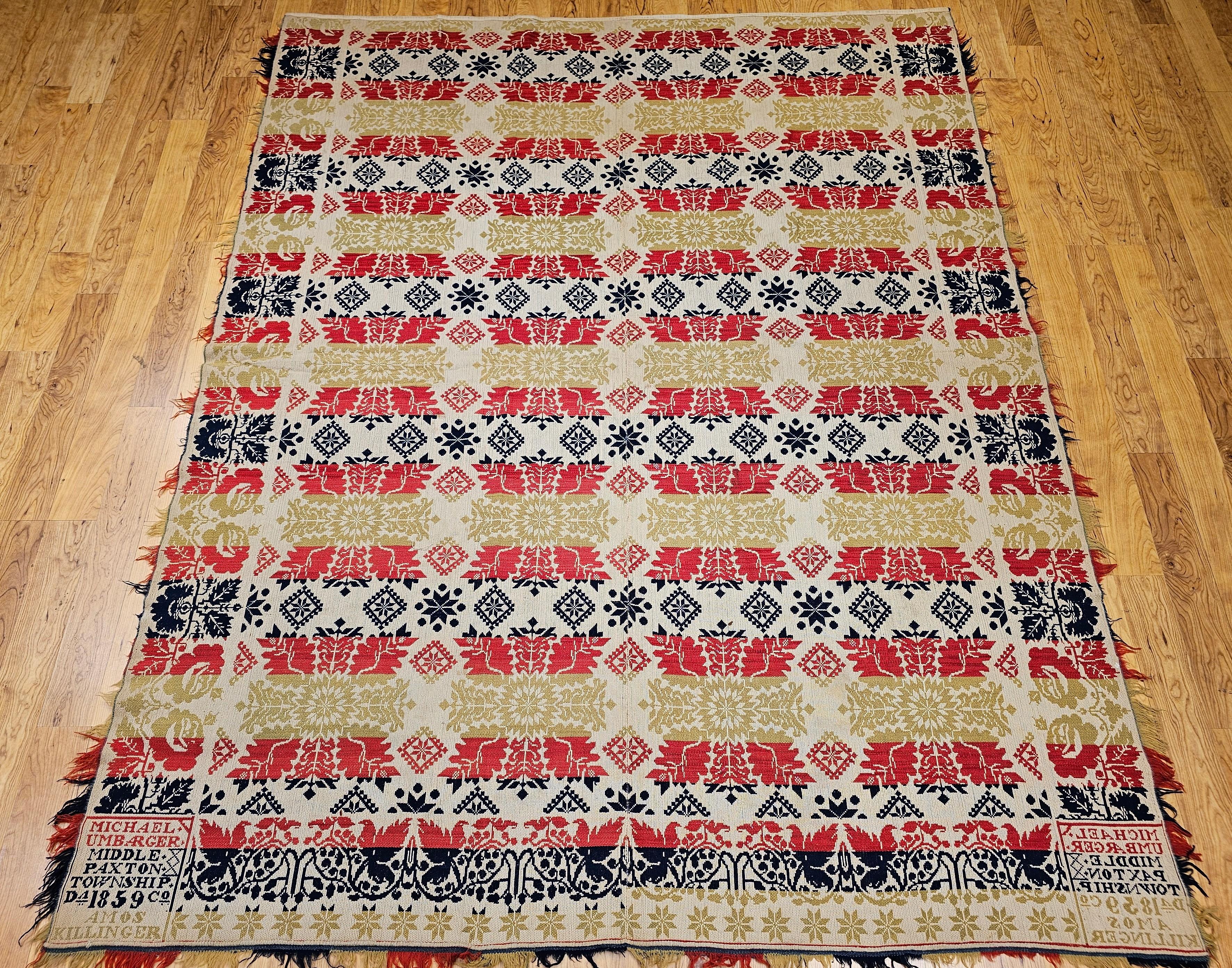 Vierfarbiges amerikanisches Jacquard-Deckel aus der Mitte des 19. Jahrhunderts im Angebot 12