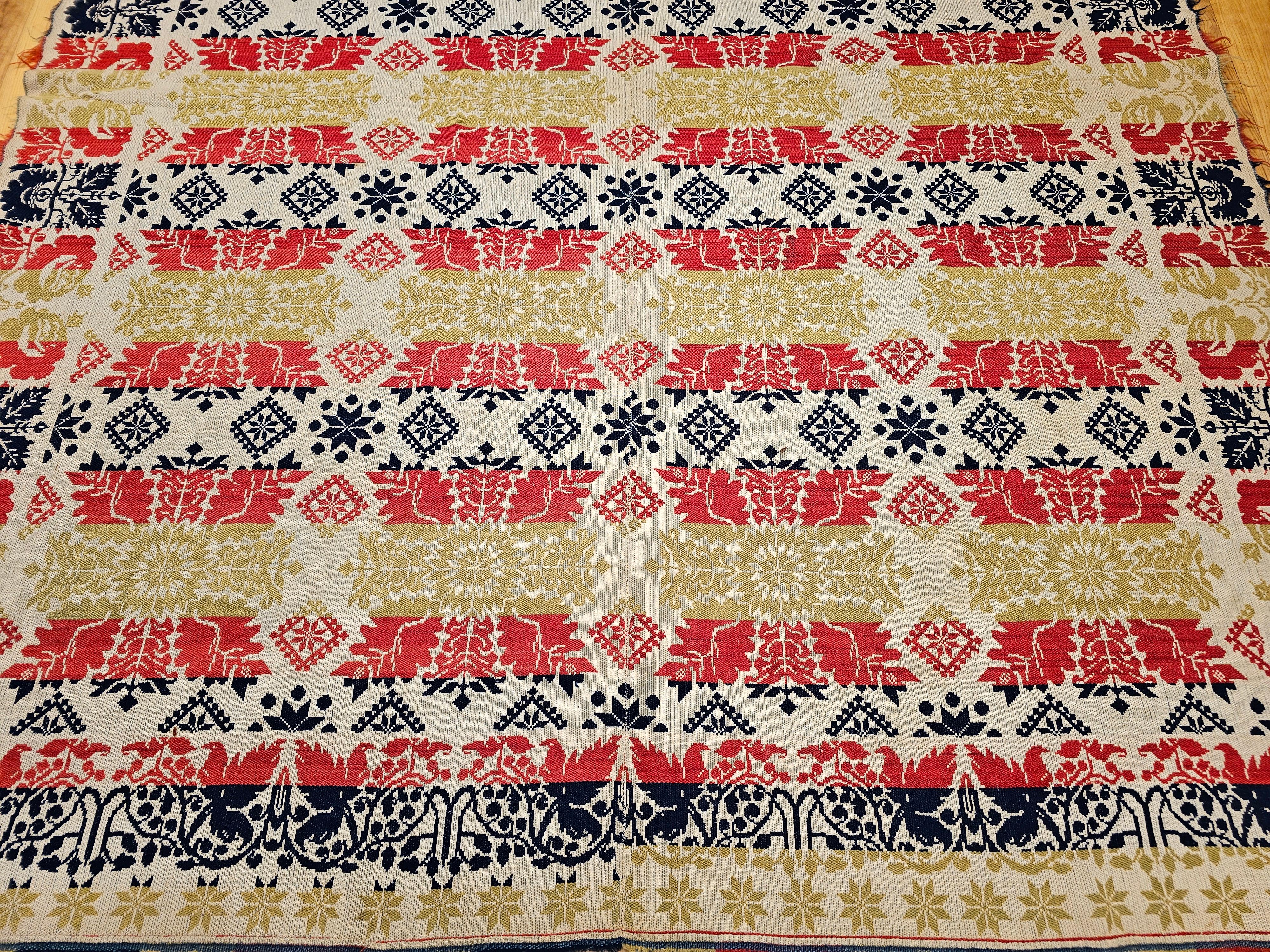 Vierfarbiges amerikanisches Jacquard-Deckel aus der Mitte des 19. Jahrhunderts im Zustand „Gut“ im Angebot in Barrington, IL