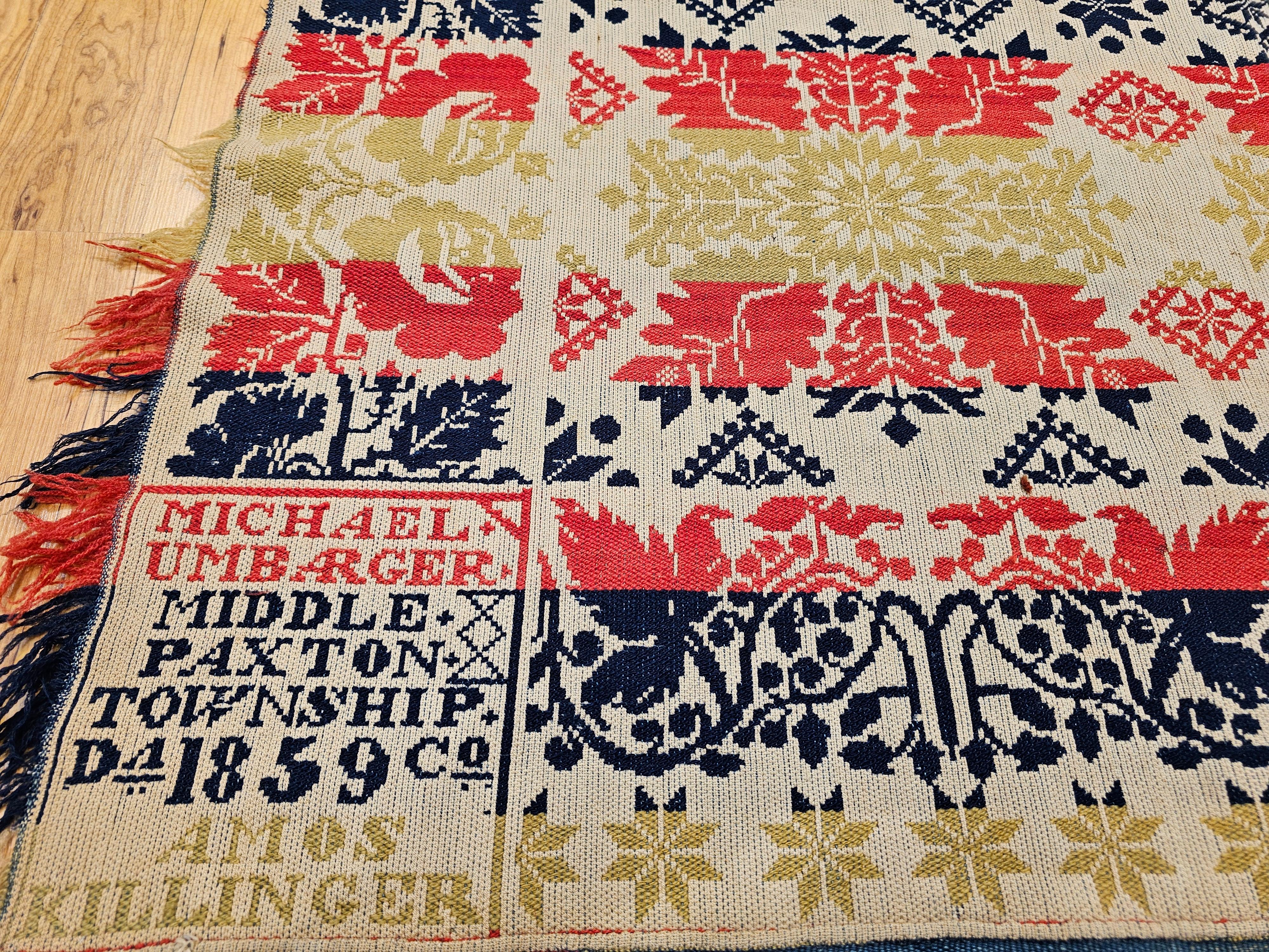 Vierfarbiges amerikanisches Jacquard-Deckel aus der Mitte des 19. Jahrhunderts im Angebot 4