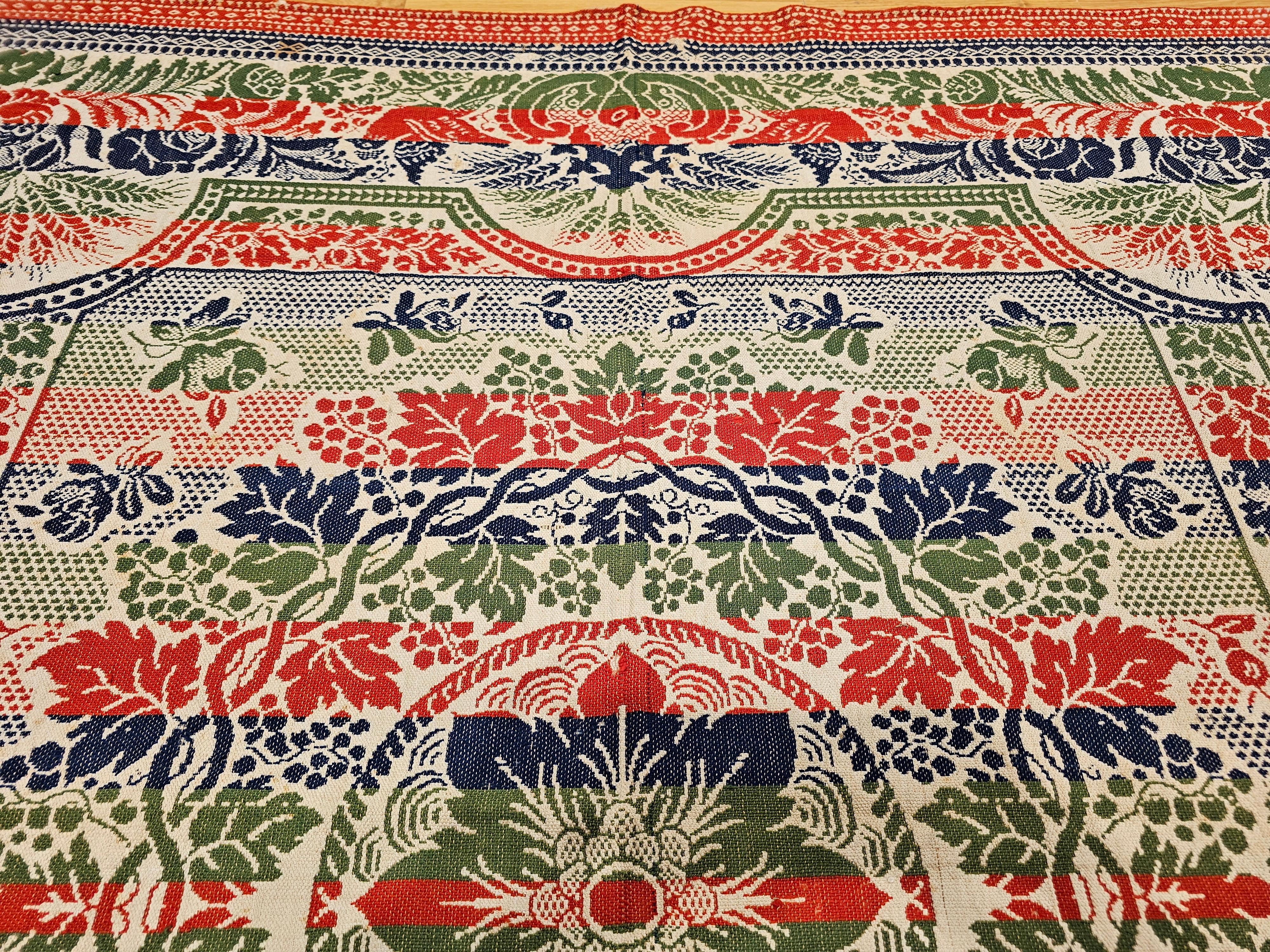 Mid-19th Century American Jacquard Coverlet with Floral & Bird Design For Sale 5