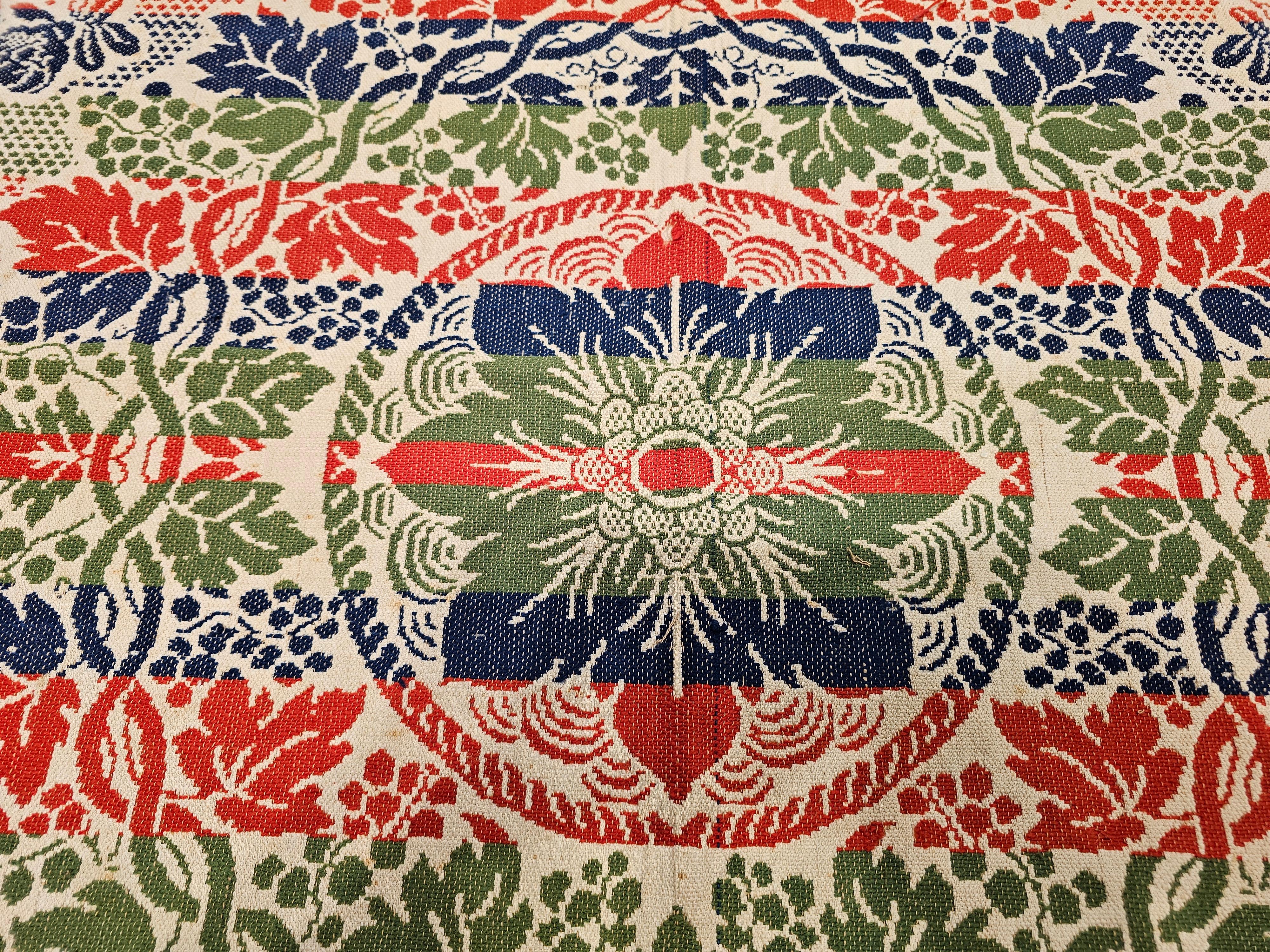 Mid-19th Century American Jacquard Coverlet with Floral & Bird Design For Sale 6