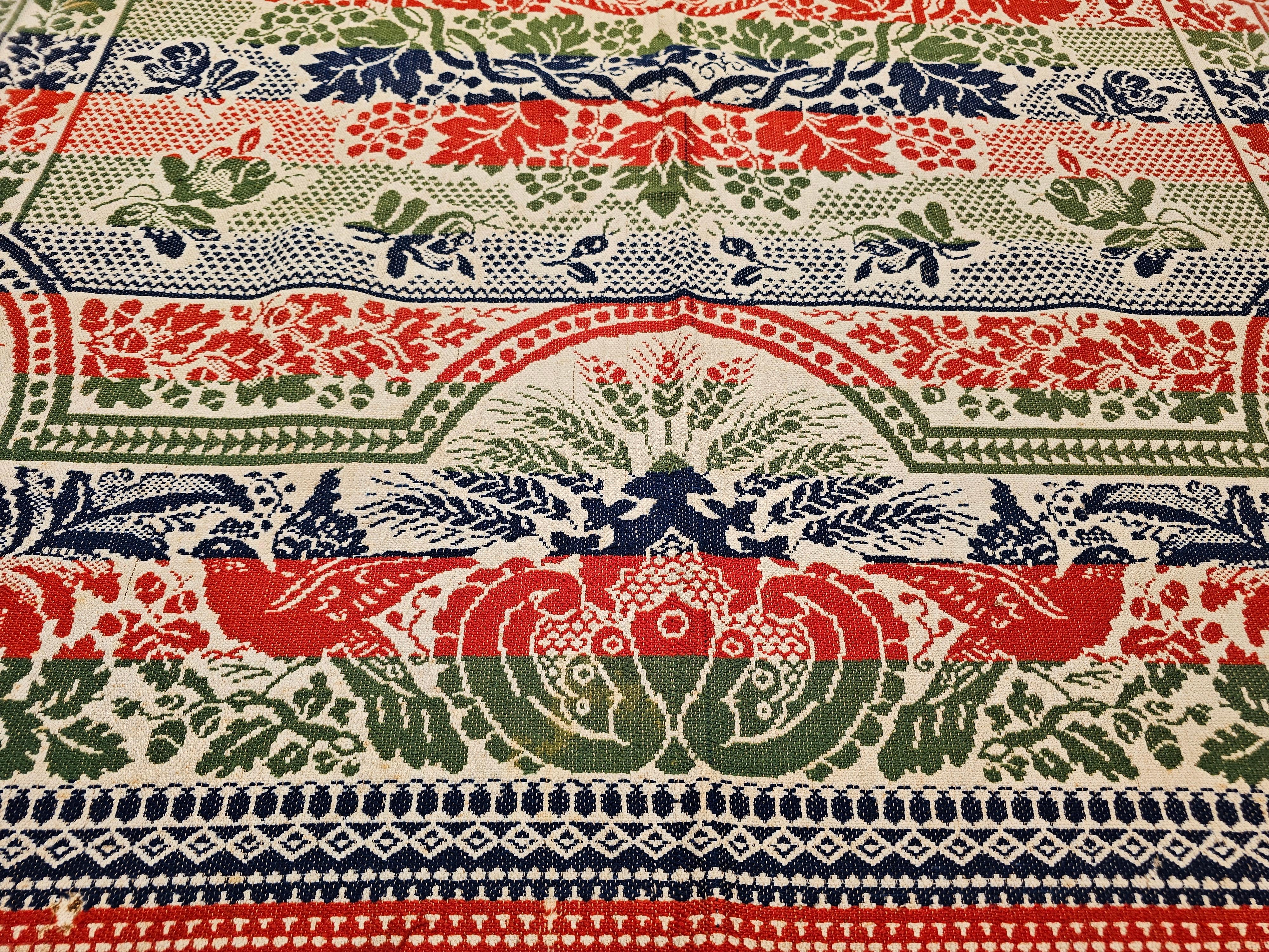 Mid-19th Century American Jacquard Coverlet with Floral & Bird Design For Sale 3