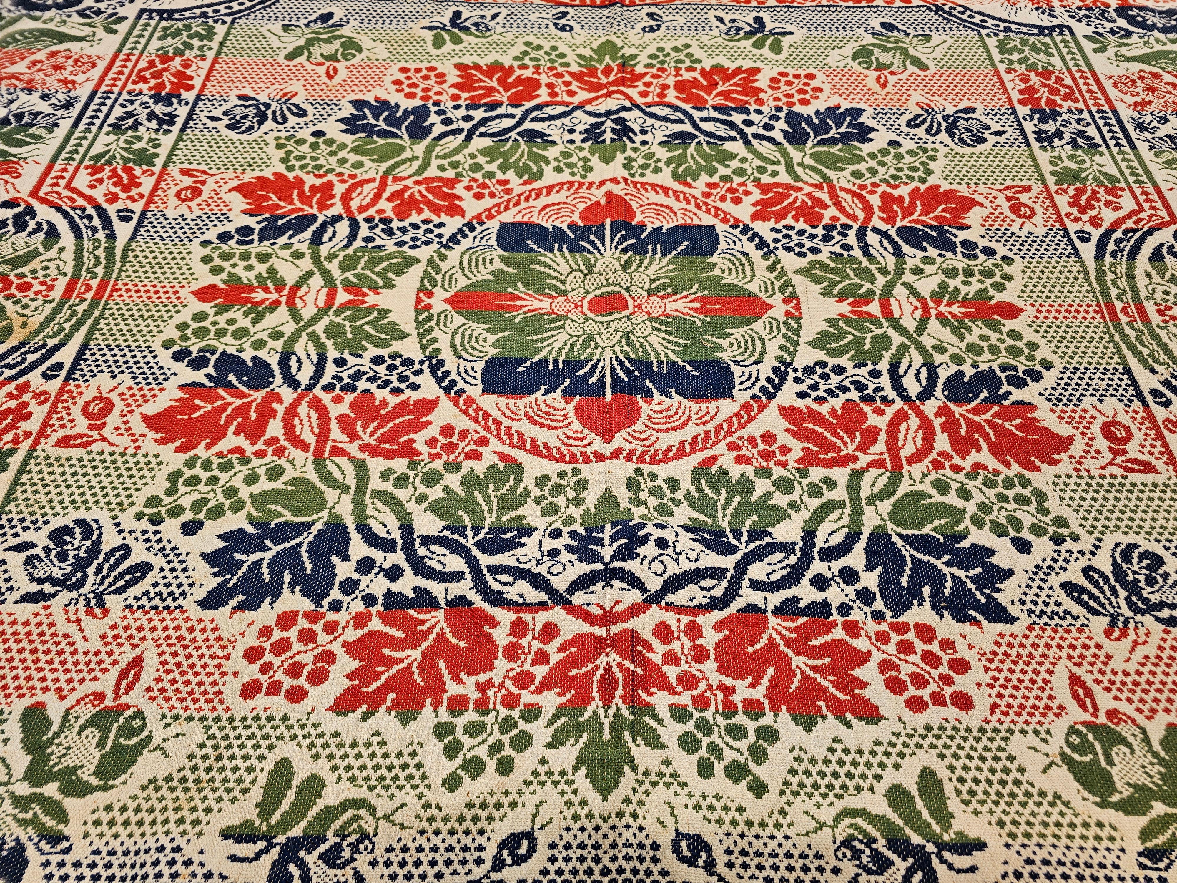 Mid-19th Century American Jacquard Coverlet with Floral & Bird Design For Sale 4