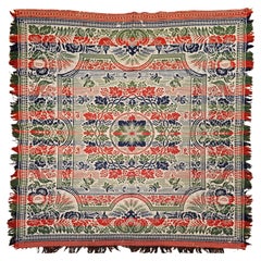 Antique Mid-19th Century American Jacquard Coverlet with Floral & Bird Design