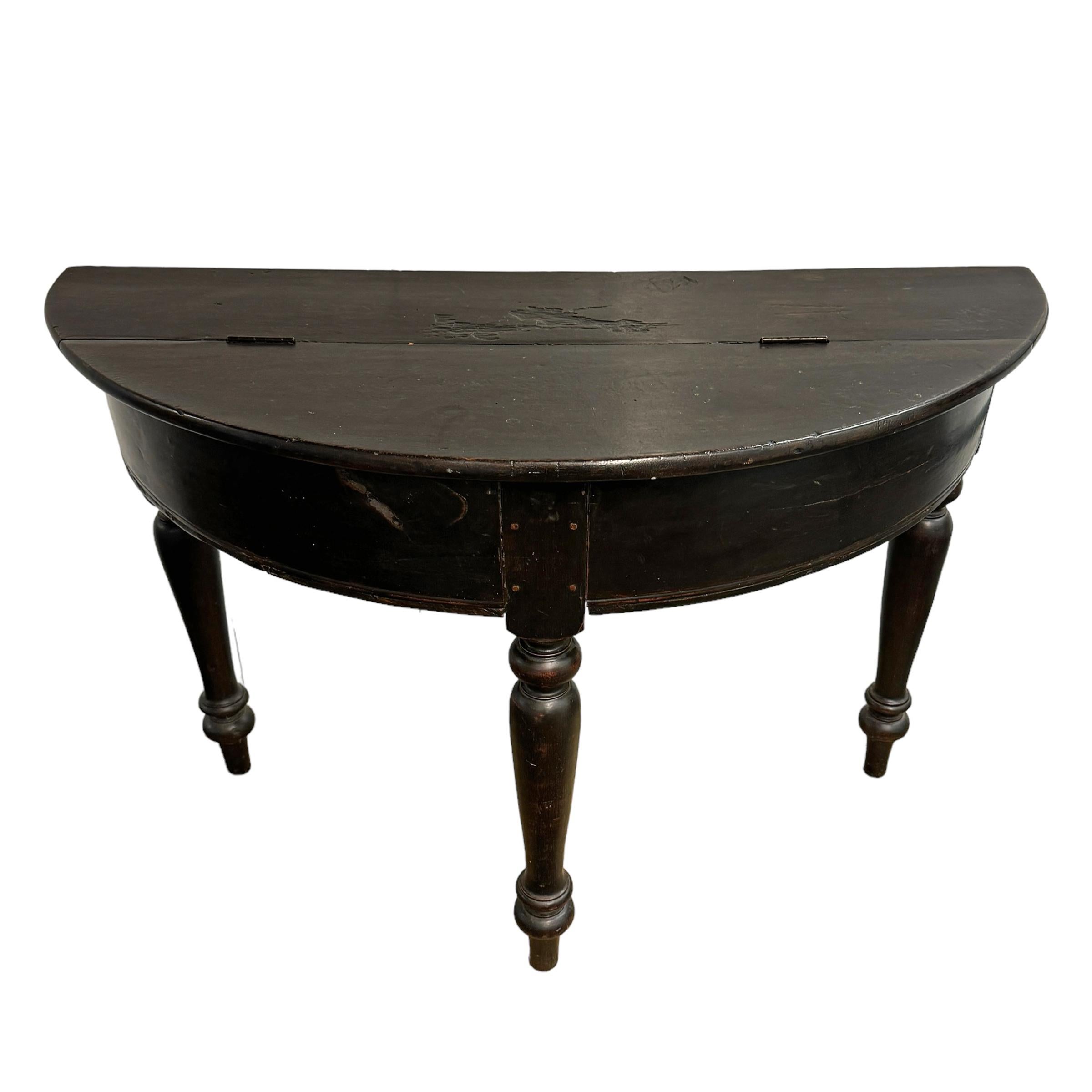 Hand-Painted 19th Century American Demilune Table For Sale