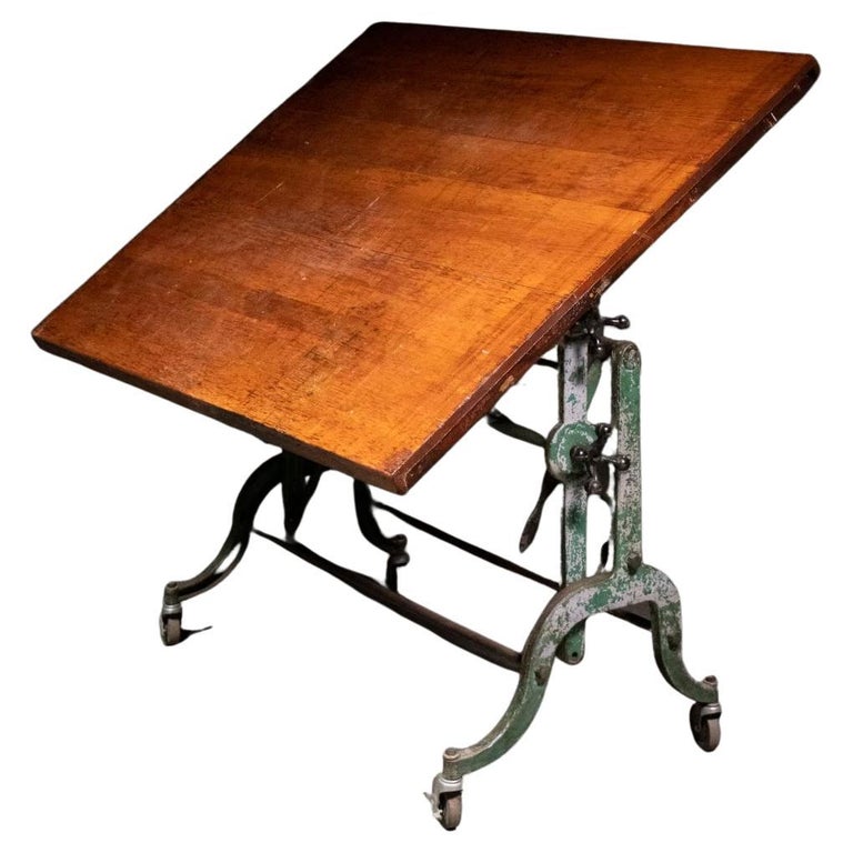 Antique American Industrial Small Drafting Table Work Desk Cast Iron, Quality is Key