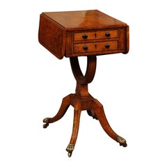 19th Century American Drop Leaf Sewing Table in Birdseye Maple