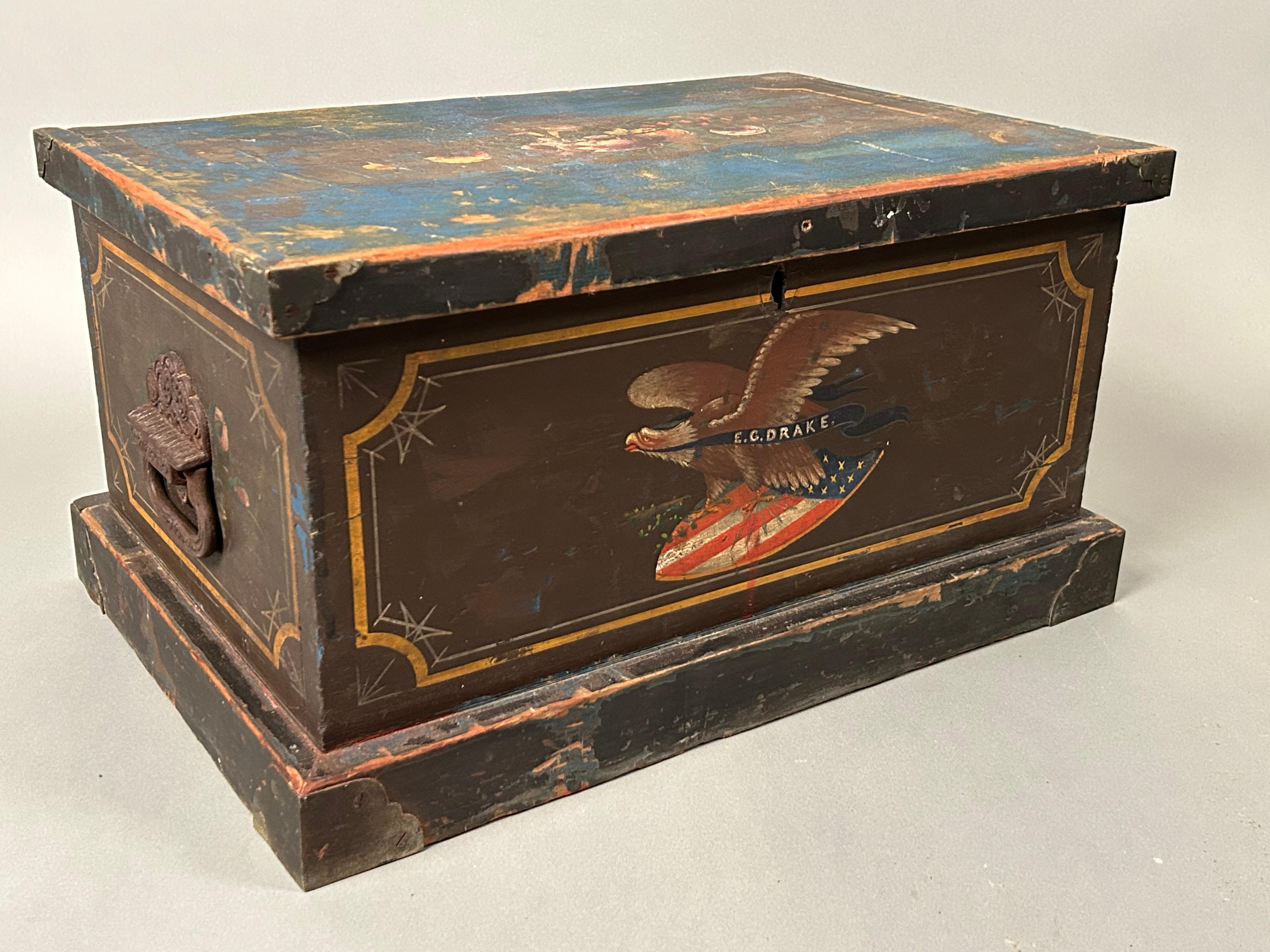 Dipinto a mano Scatola dipinta con aquila americana del XIX secolo in vendita