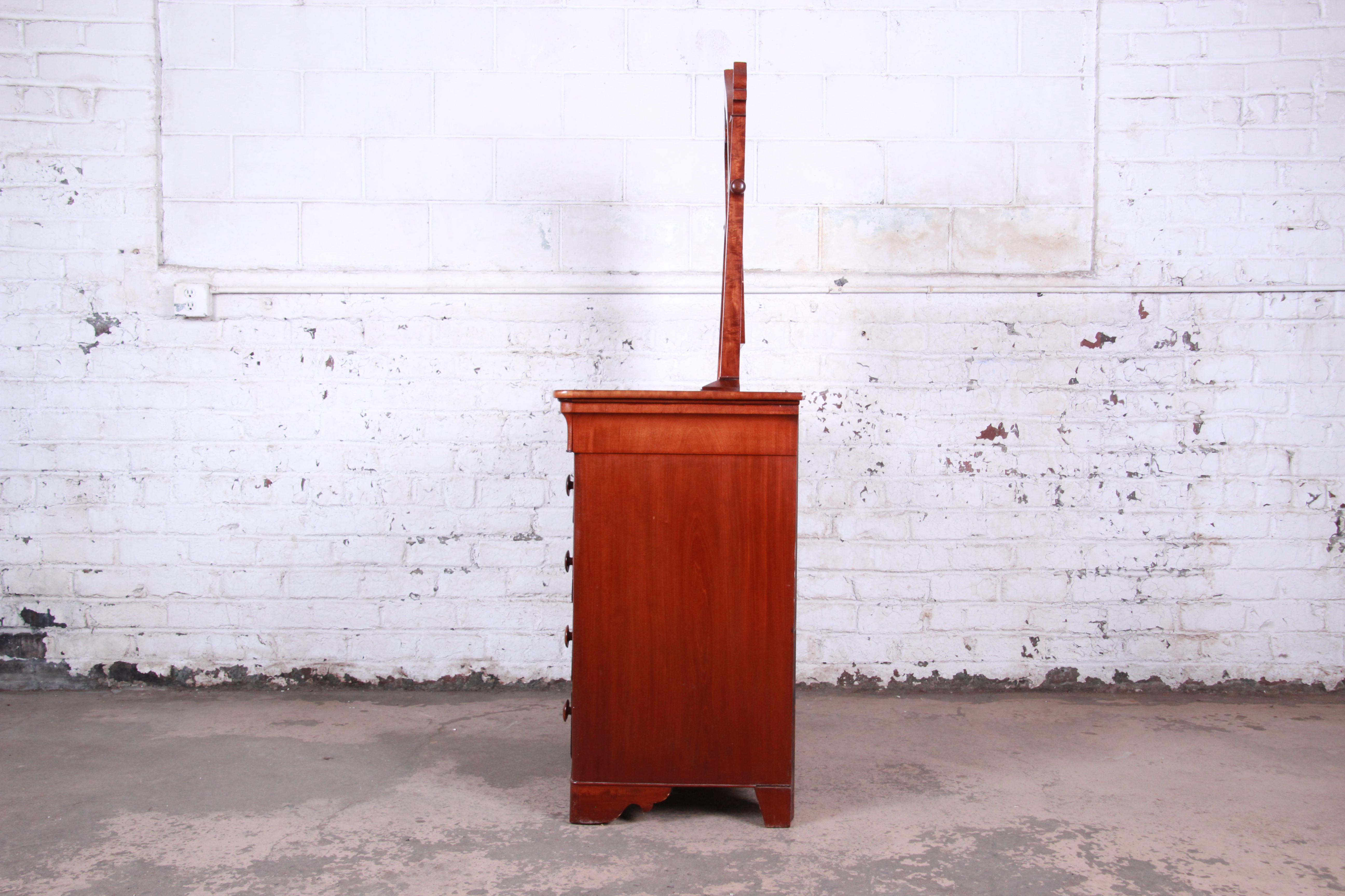 19th Century American Empire Flame Mahogany Dresser with Mirror 3