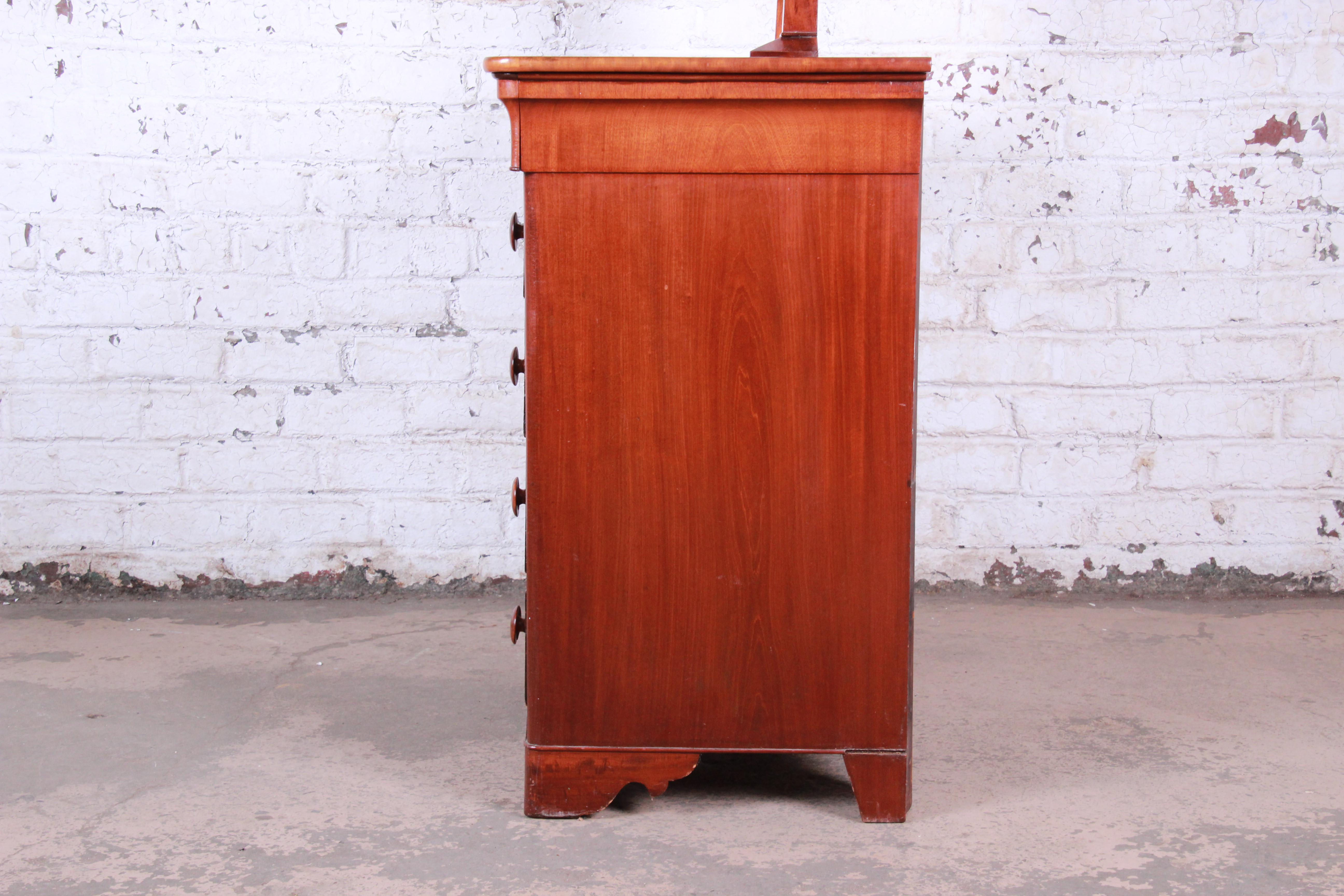 19th Century American Empire Flame Mahogany Dresser with Mirror 4
