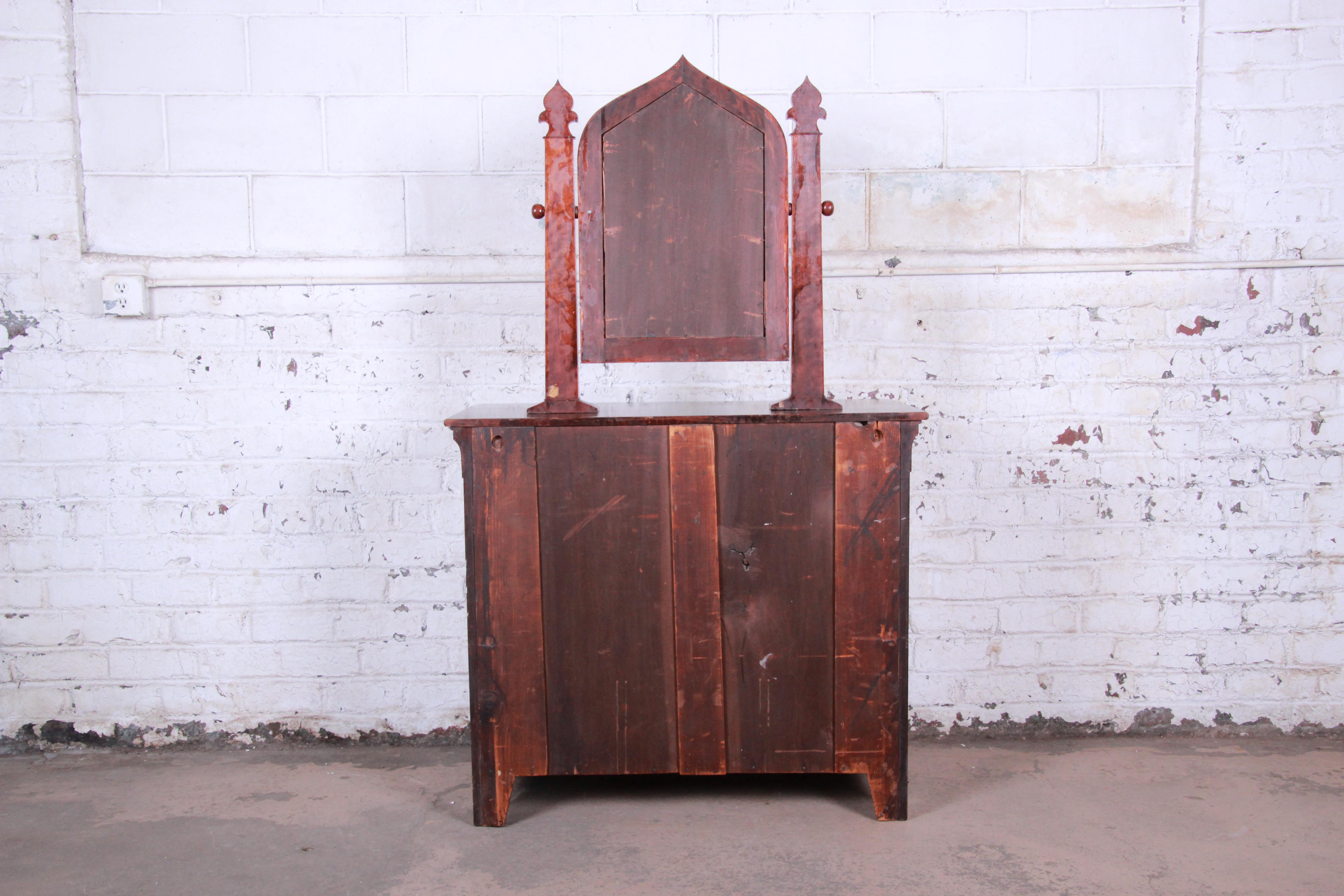 19th Century American Empire Flame Mahogany Dresser with Mirror 5