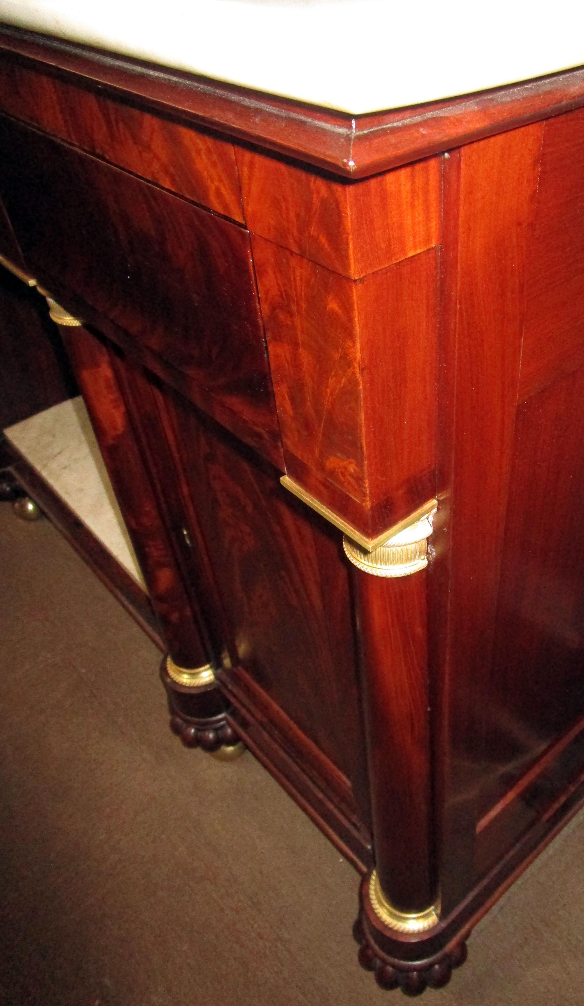 19th Century American Empire Flame Mahogany Sideboard Marble Top and Insert 2