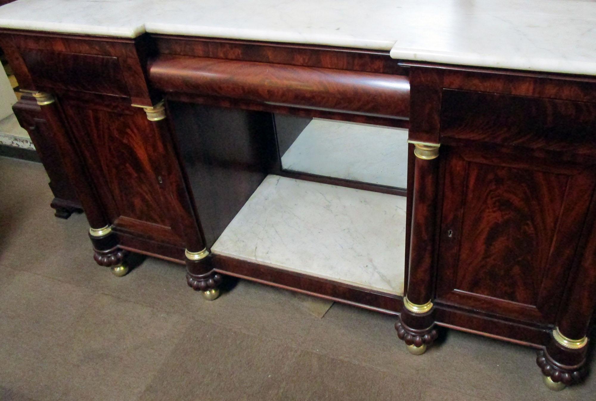 19th Century American Empire Flame Mahogany Sideboard Marble Top and Insert For Sale 3