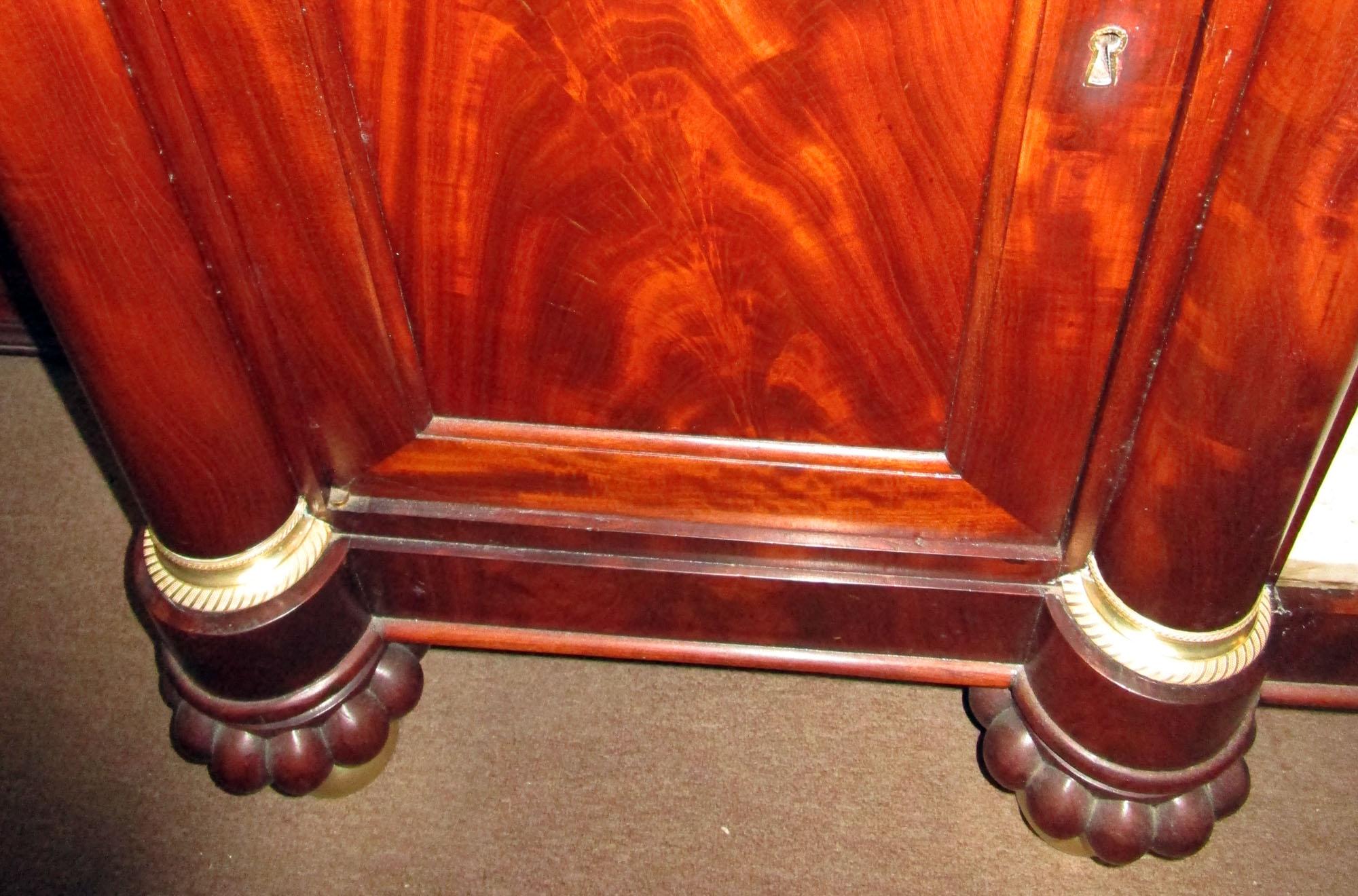 19th Century American Empire Flame Mahogany Sideboard Marble Top and Insert In Good Condition For Sale In Savannah, GA
