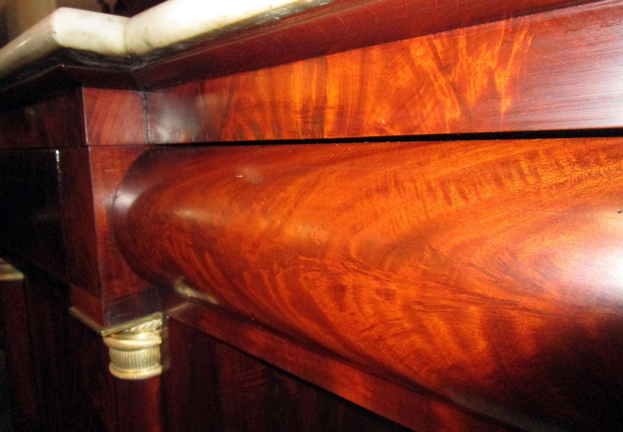 Early 19th Century 19th Century American Empire Flame Mahogany Sideboard Marble Top and Insert For Sale