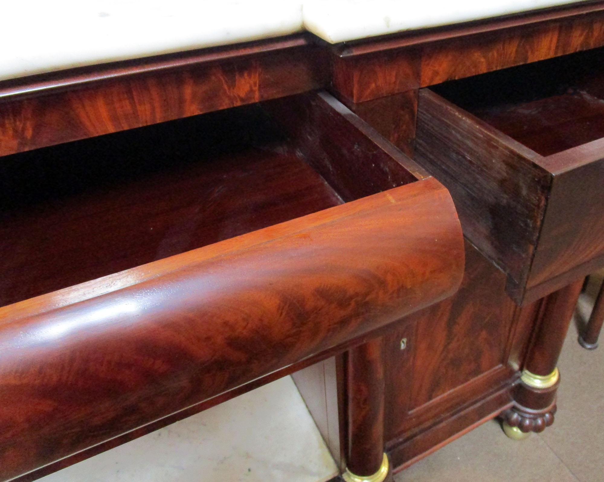 Mirror 19th Century American Empire Flame Mahogany Sideboard Marble Top and Insert