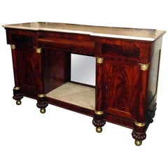 Antique 19th Century American Empire Flame Mahogany Sideboard Marble Top and Insert