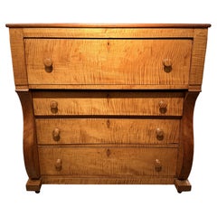 19th Century American Empire Four Drawer Chest in Tiger Maple