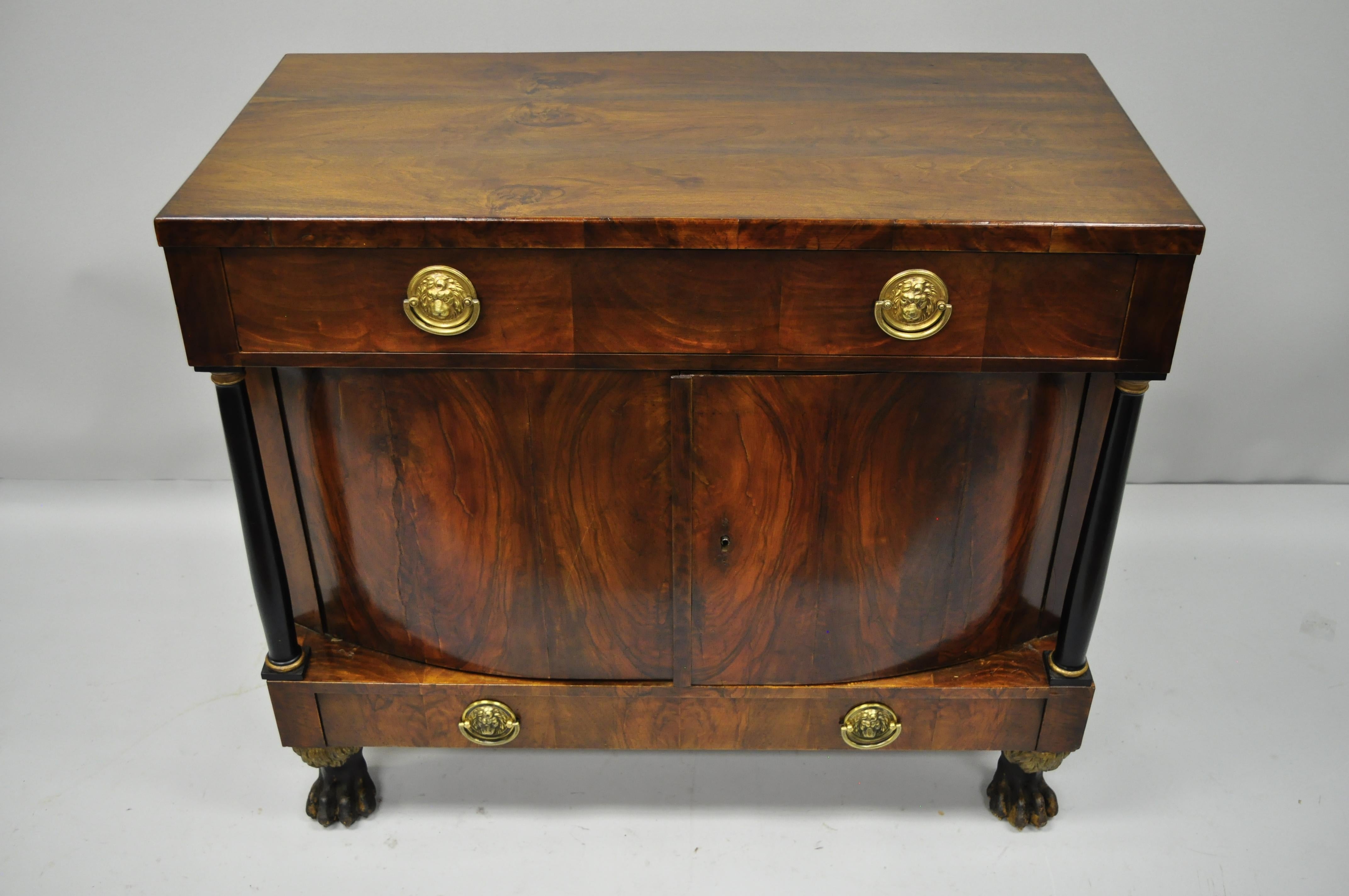 19th Century American Empire Lion Claw Foot Crotch Mahogany Server Cabinet 7