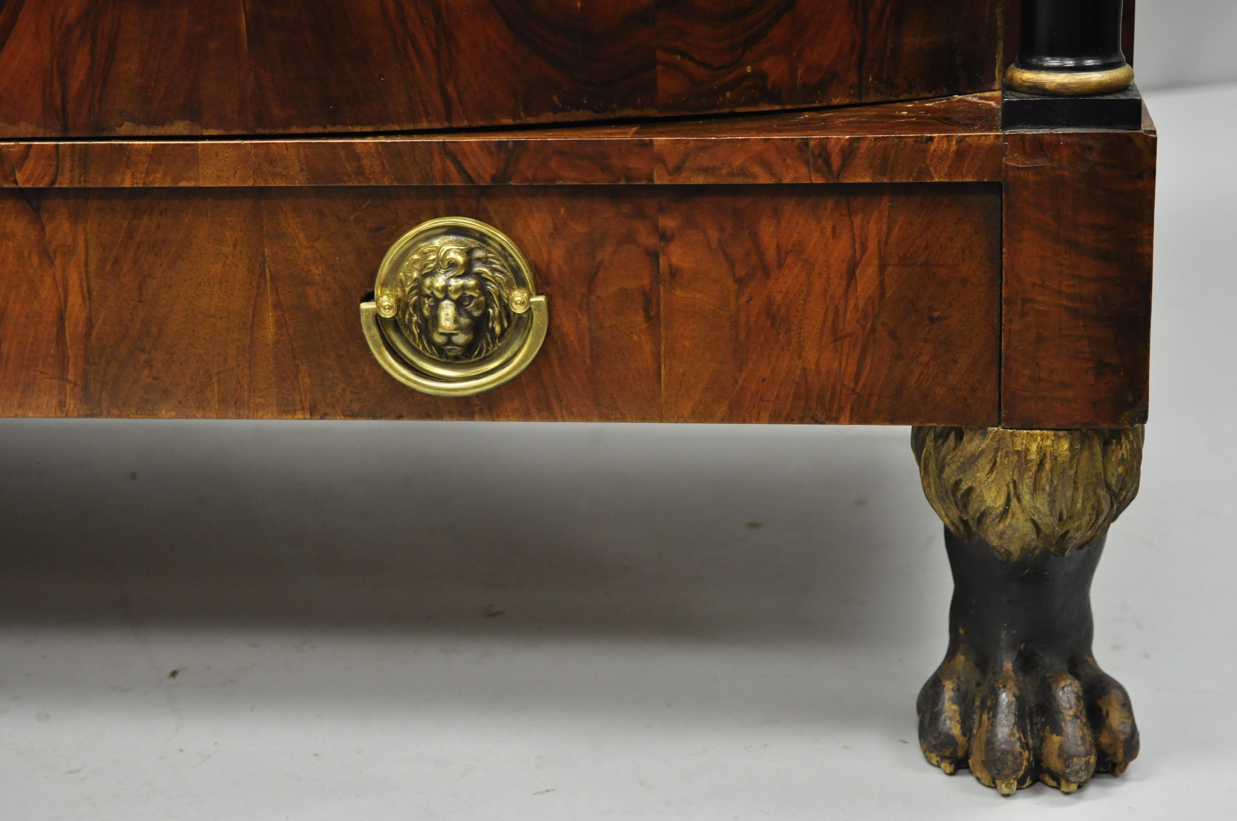 19th Century American Empire Lion Claw Foot Crotch Mahogany Server Cabinet In Good Condition In Philadelphia, PA