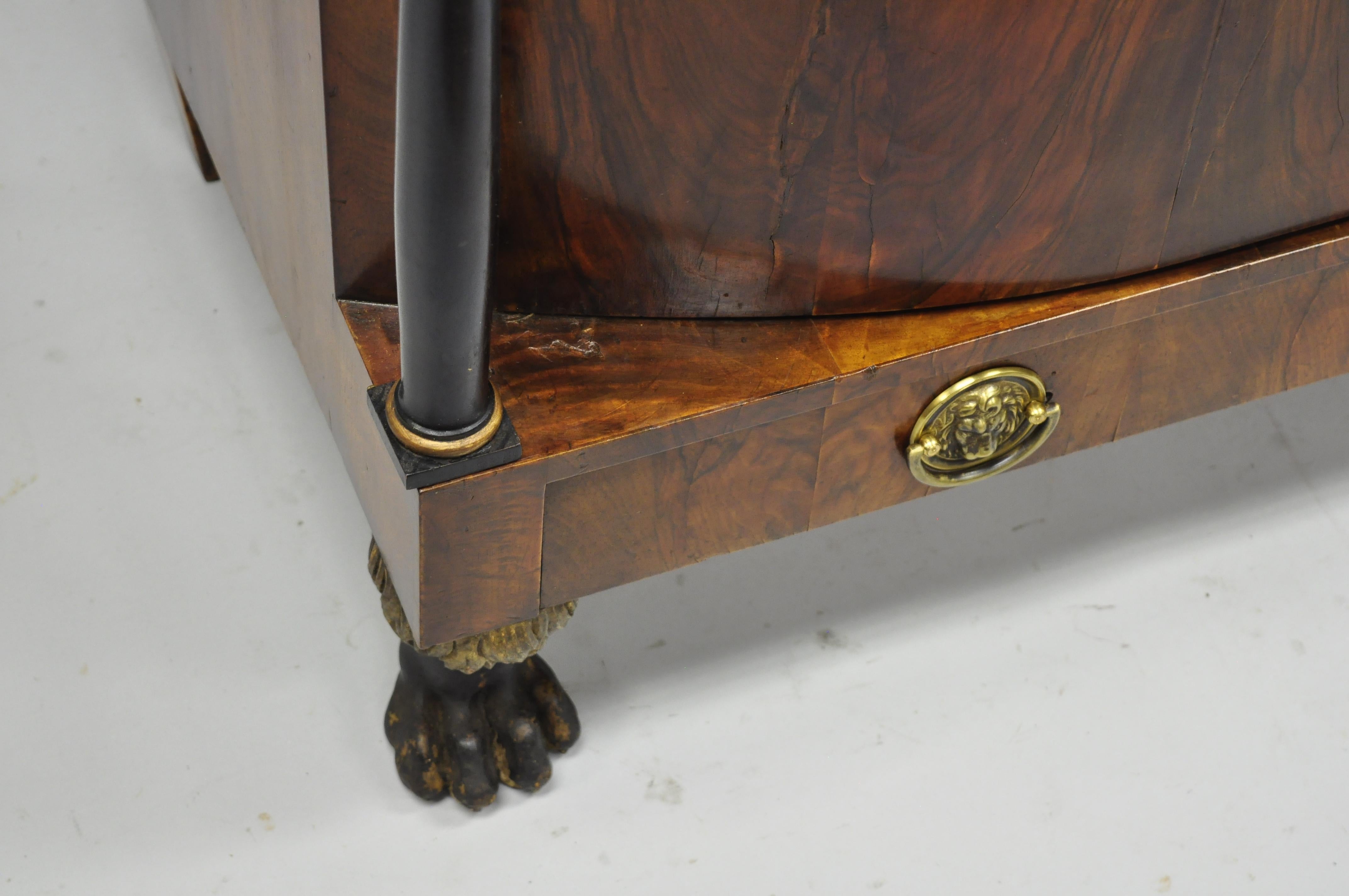 19th Century American Empire Lion Claw Foot Crotch Mahogany Server Cabinet 2