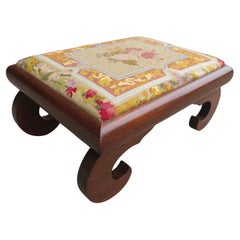 19th Century American Empire Magogany and Needlepoint Upholstered Foot Stool