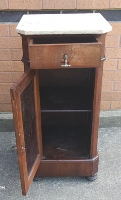 19th Century American Empire Mahogany And Marble Top Narrow Side Cabinet