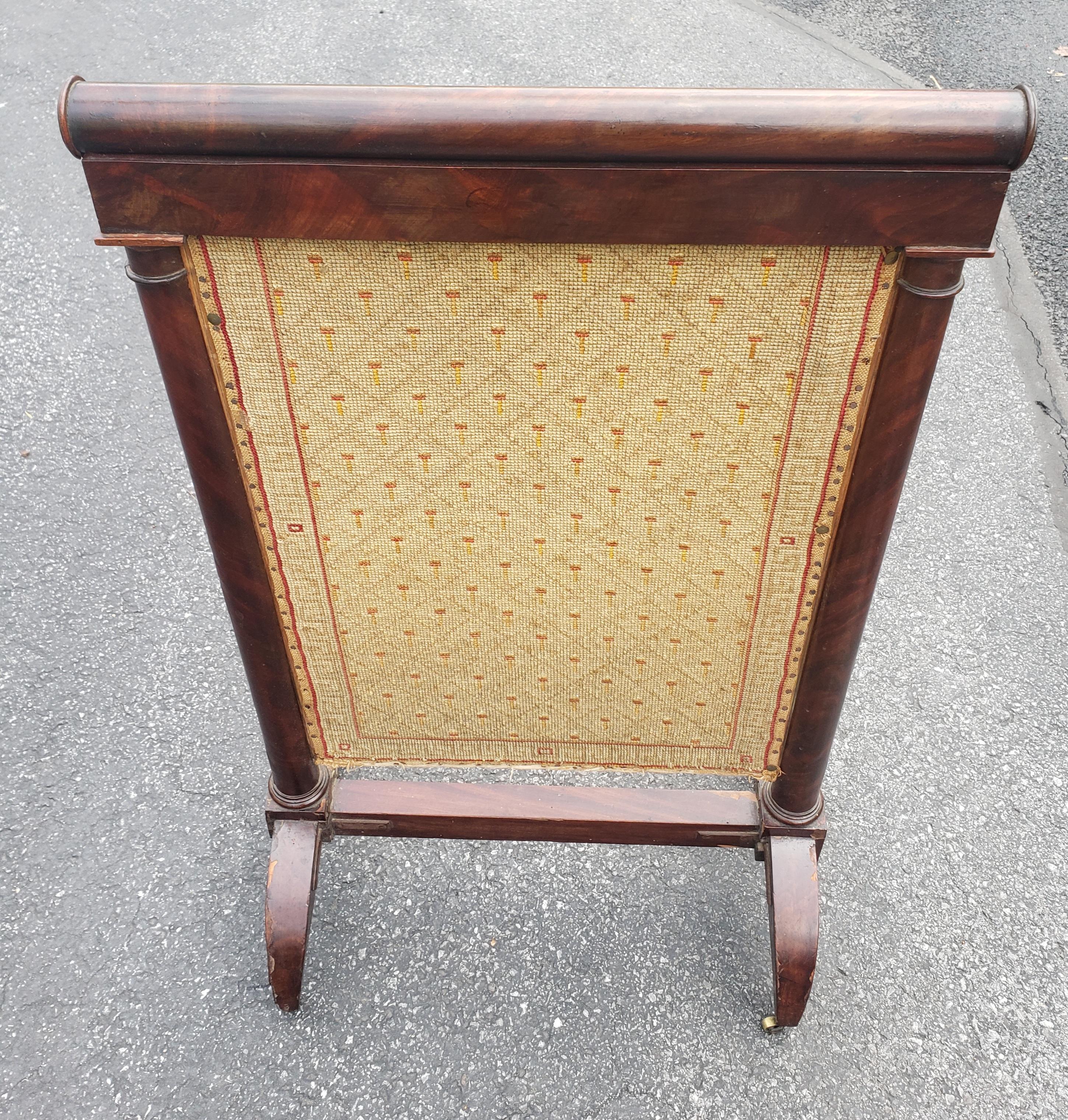 Fabric 19th Century American Empire Mahogany and Needlepoint Fire Screen on Wheels For Sale