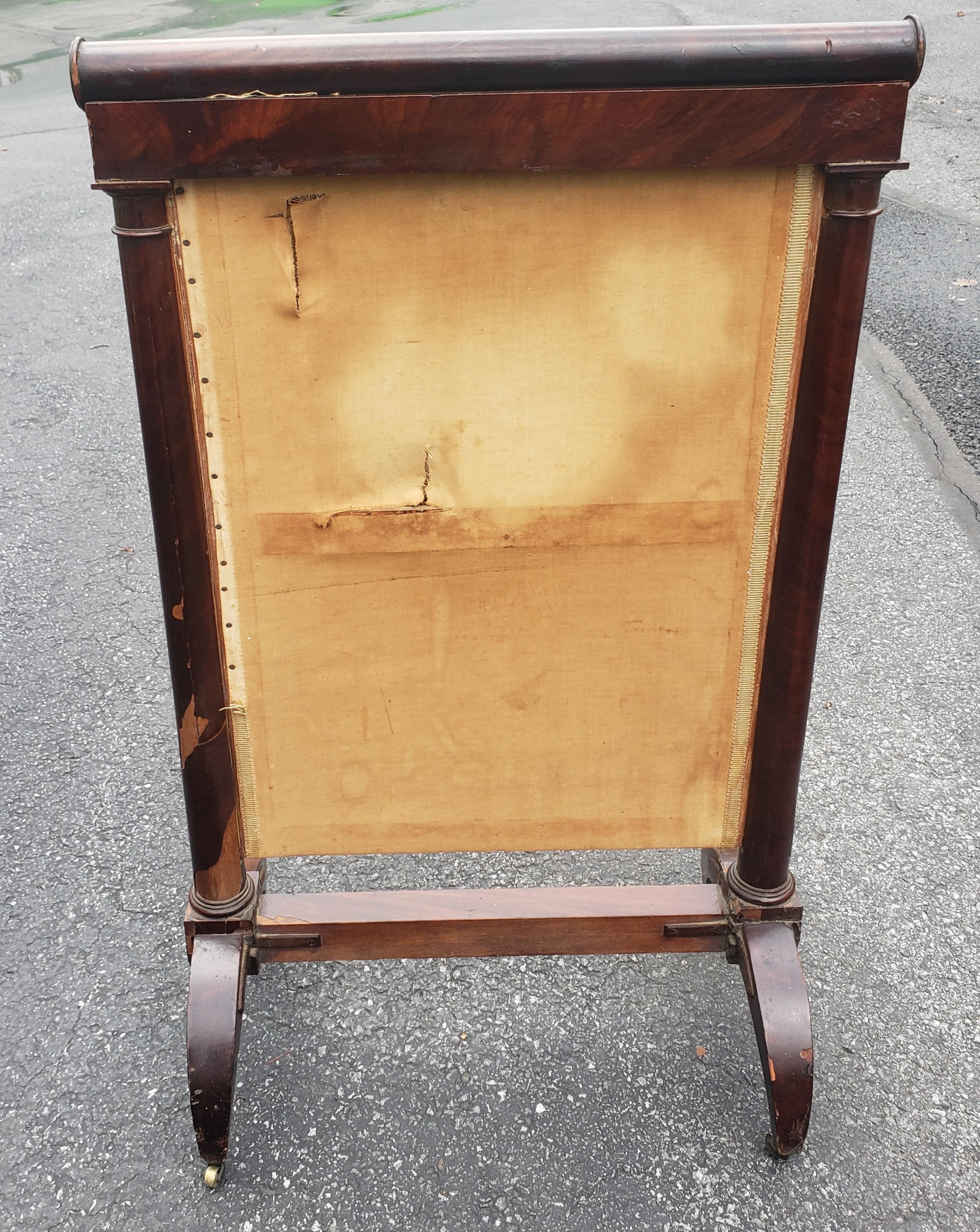 19th Century American Empire Mahogany and Needlepoint Fire Screen on Wheels For Sale 4