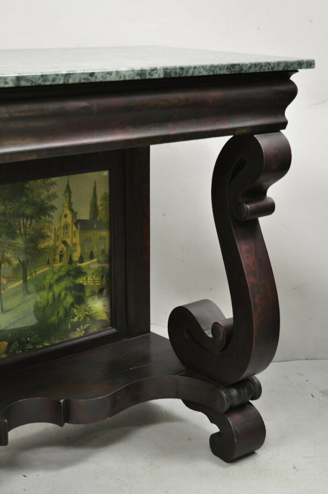 Table d'entrée console de style Empire américain du 19ème siècle en acajou avec plateau en marbre vert en vente 5