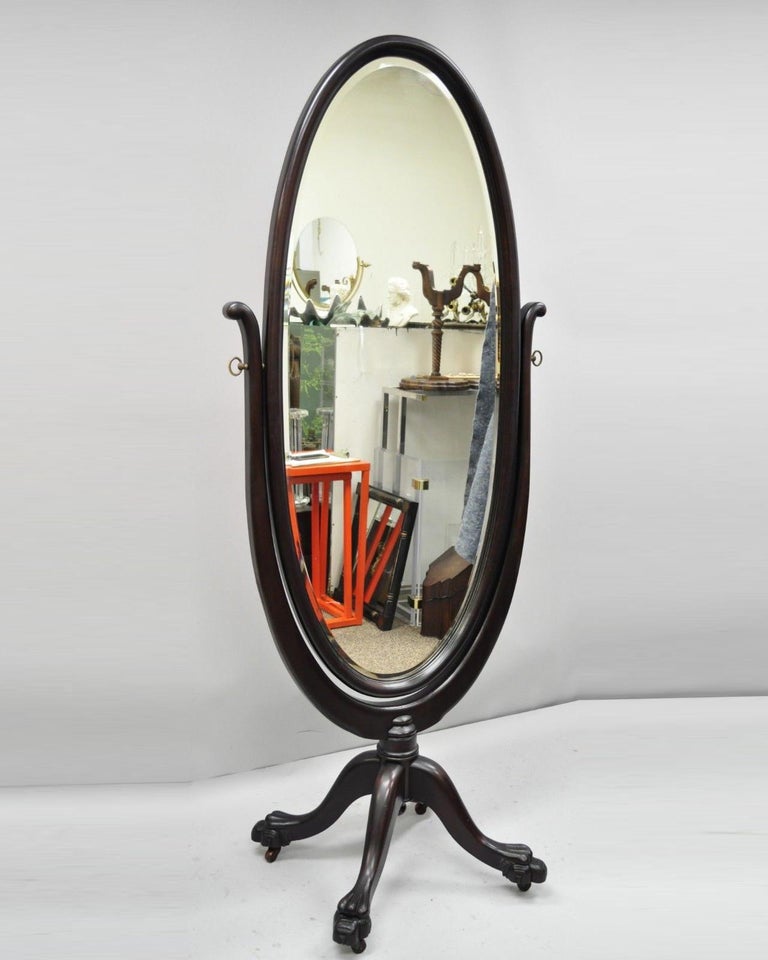 19th Century American Empire Mahogany Revolving Oval Cheval Dressing