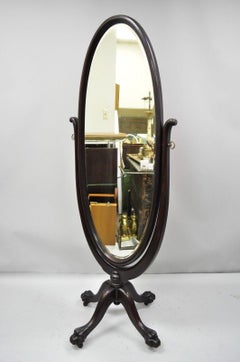 19th Century American Empire Mahogany Revolving Oval Cheval Dressing Mirror Tall