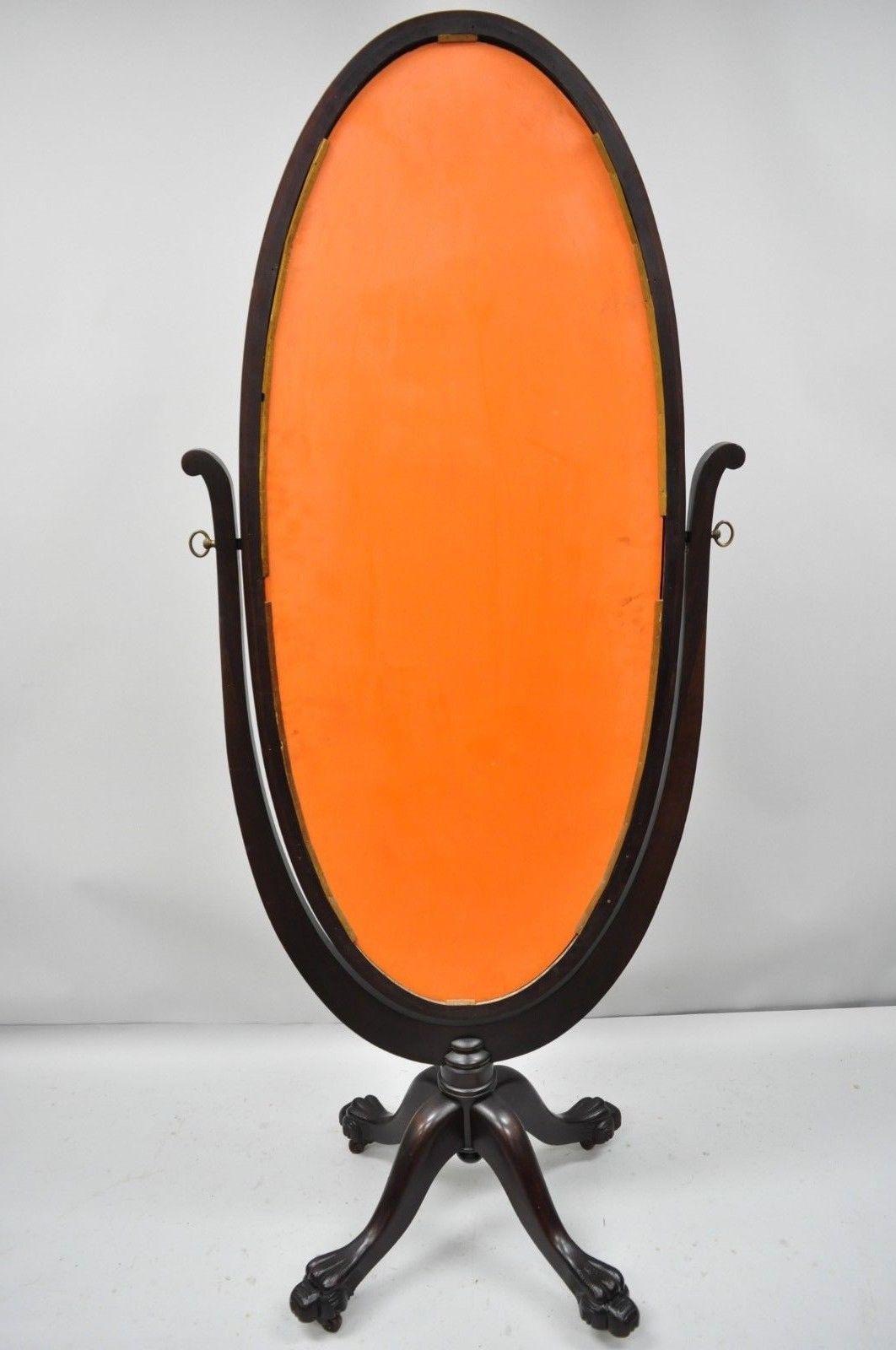 19th Century American Empire Mahogany Revolving Oval Cheval Dressing Mirror Tall 3