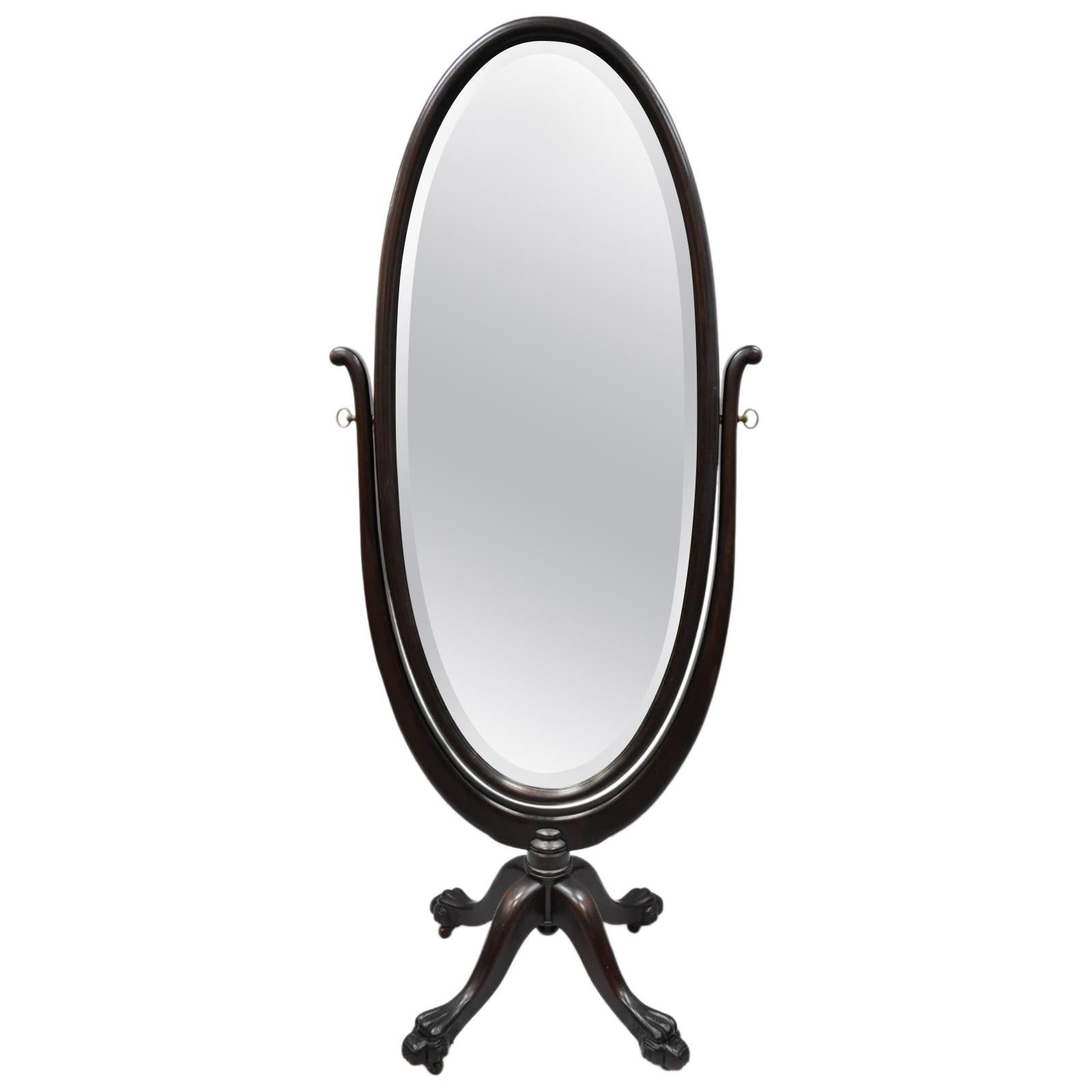 19th Century American Empire Mahogany Revolving Oval Cheval Dressing Mirror Tall