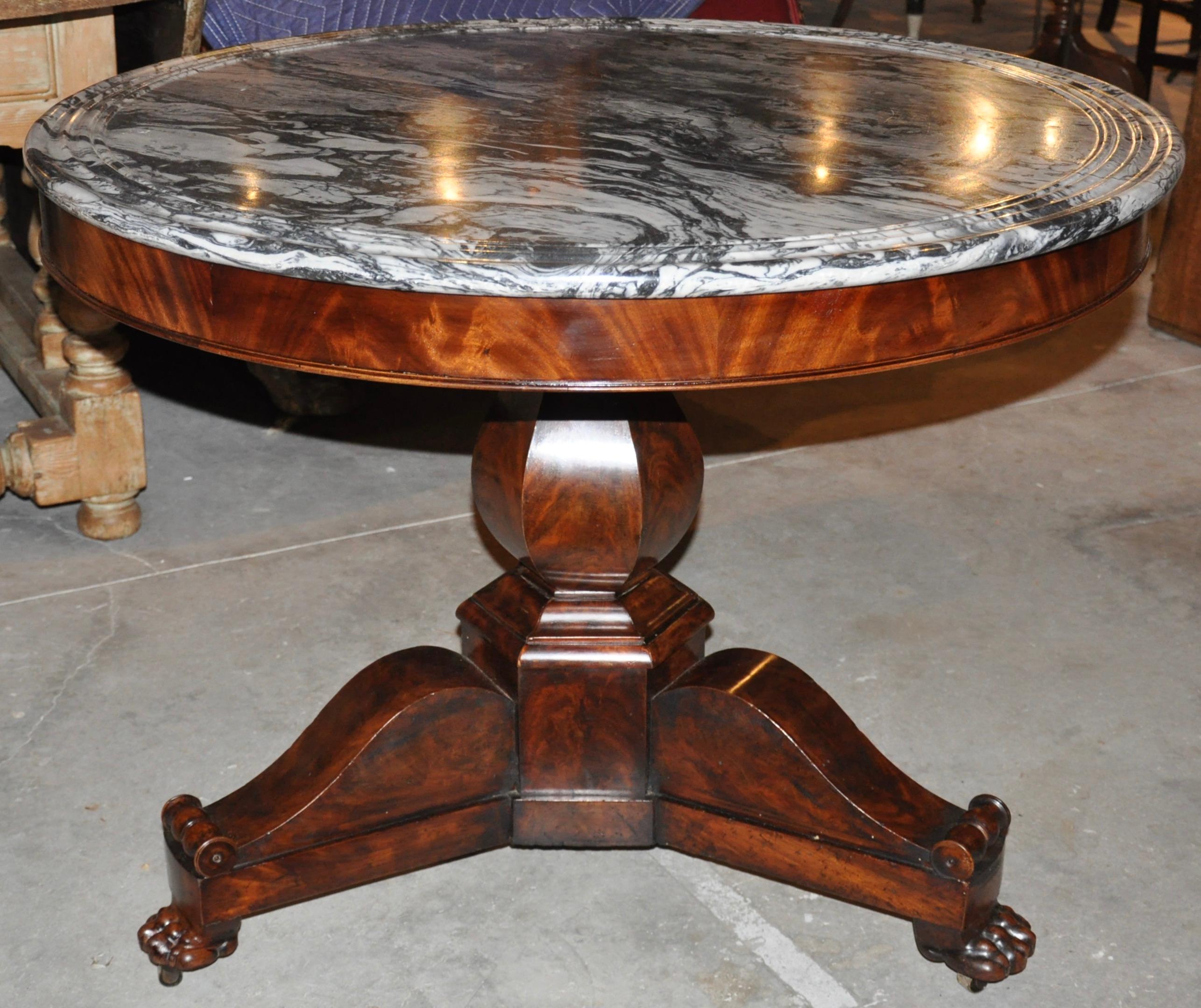American Classical 19th Century American Empire Marble-Top Center Table